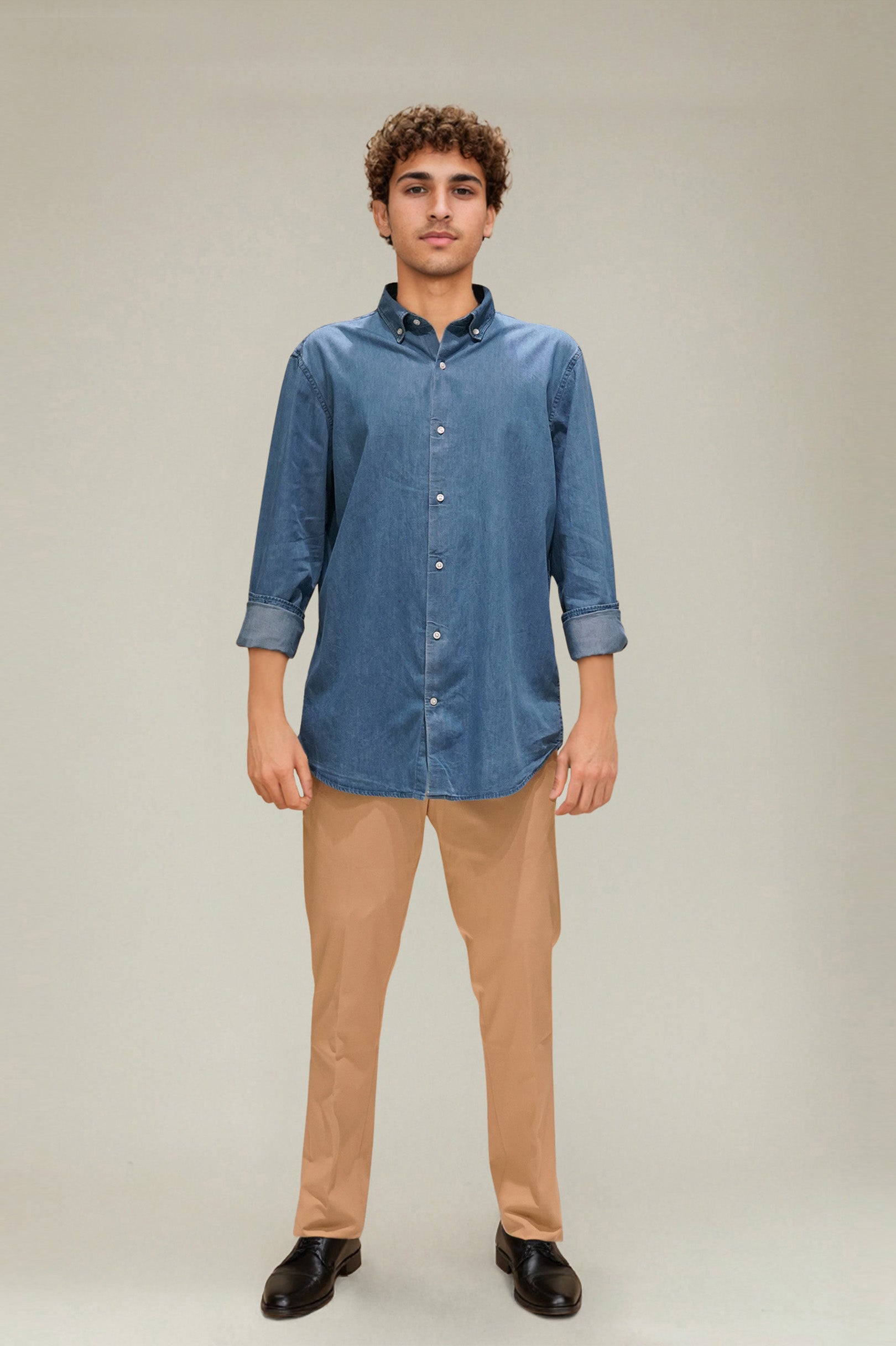 Bare Brown Denim Shirt, Slim Fit with Full Sleeves - Blue