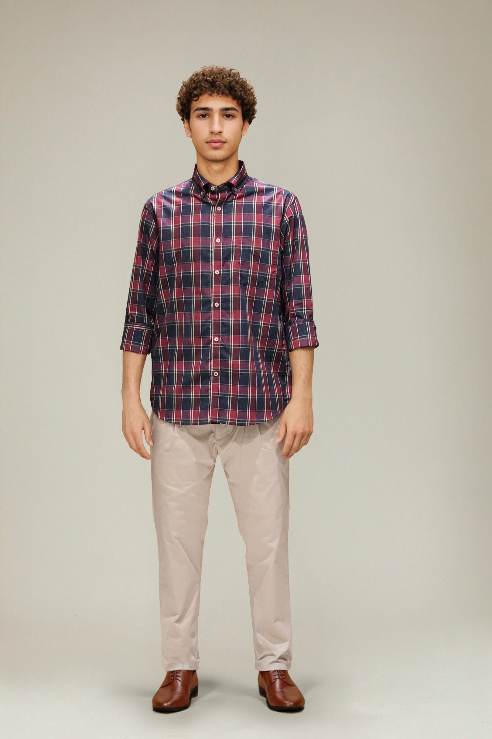 Bare Brown Checkered Cotton Shirt - Blue