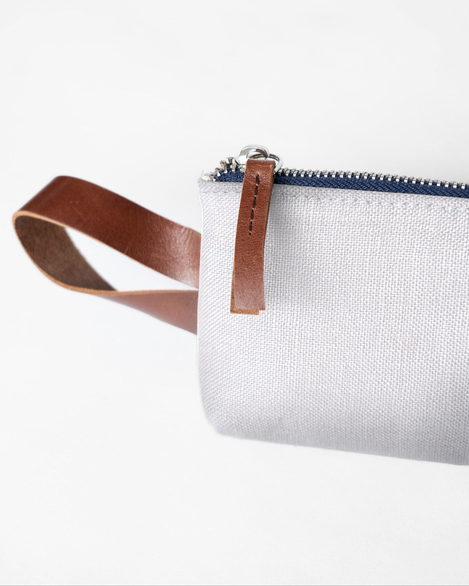 Linen Canvas Pouch with Genuine leather trim - Off white