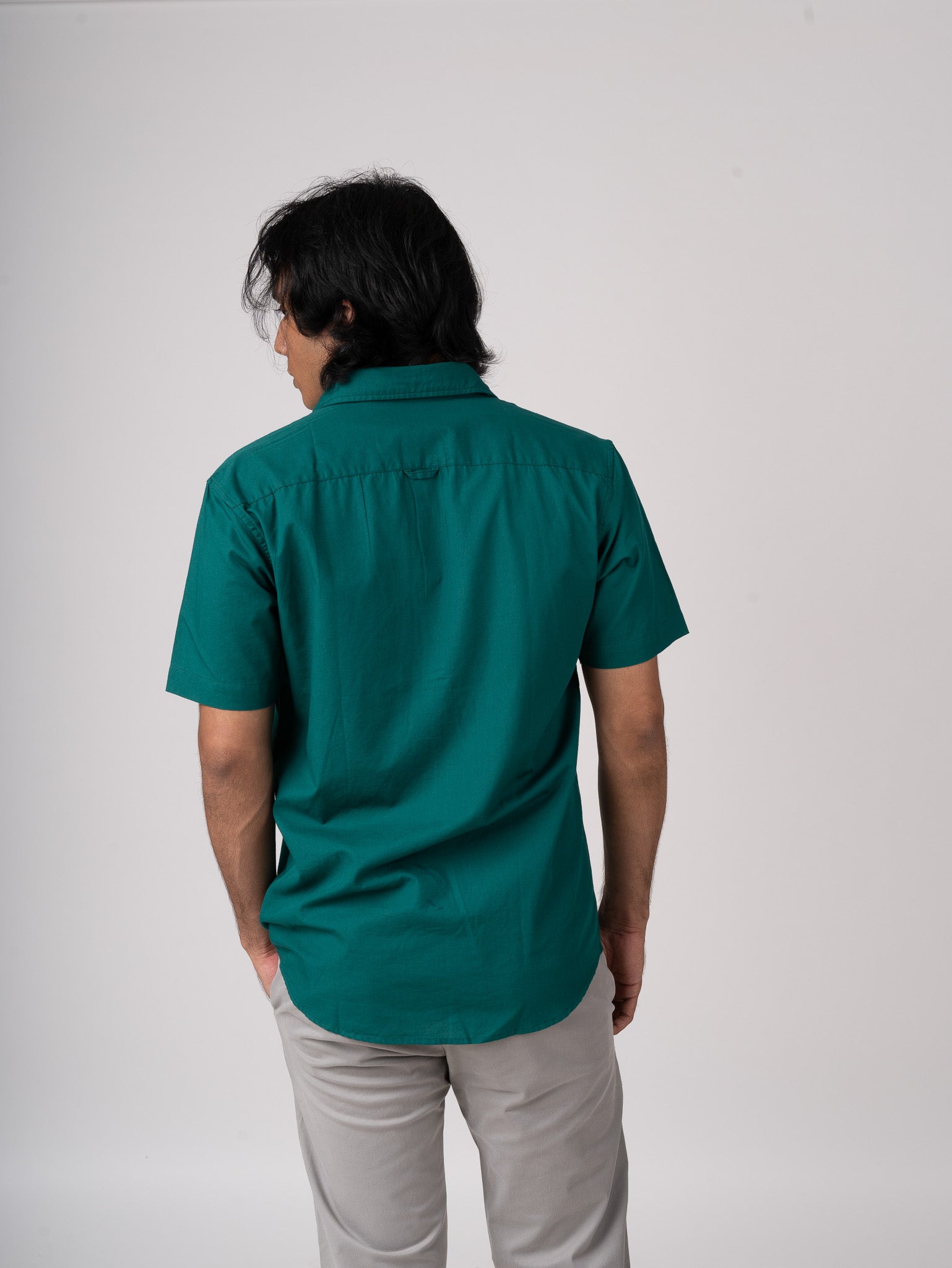 Bare Brown Solid Cotton Dark Green Shirt