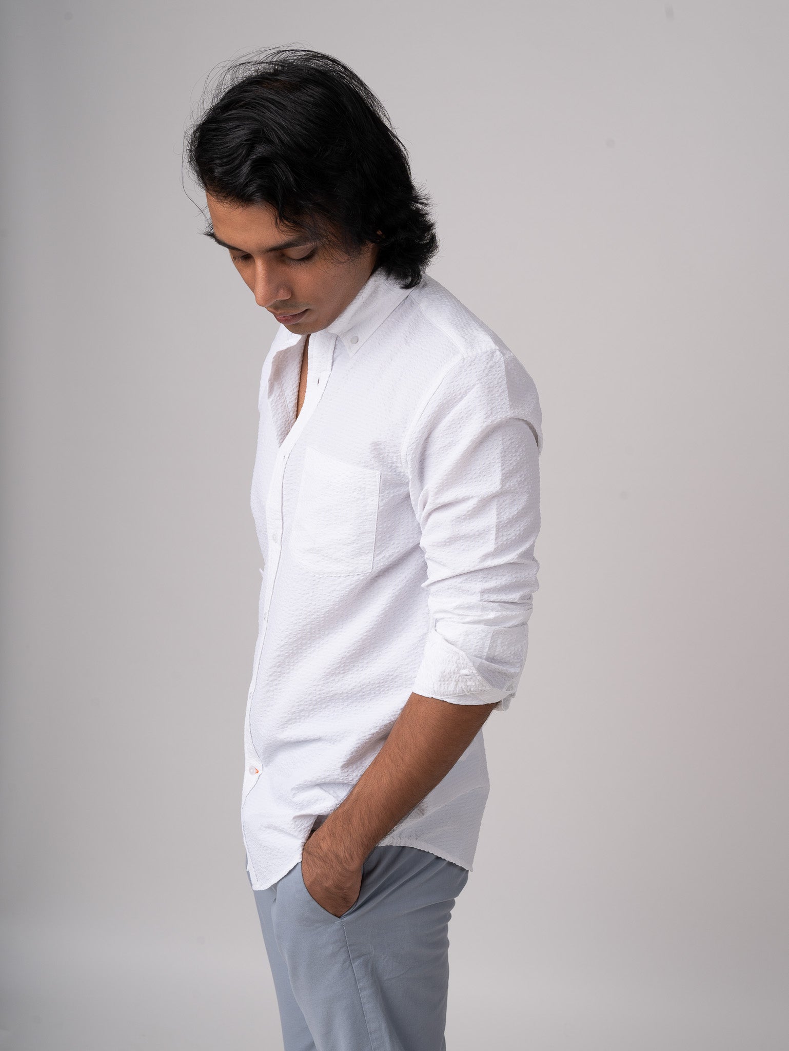 Bare Brown Seersucker White Shirt