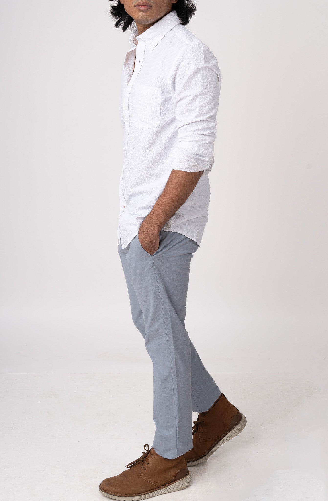 Bare Brown Seersucker White Shirt
