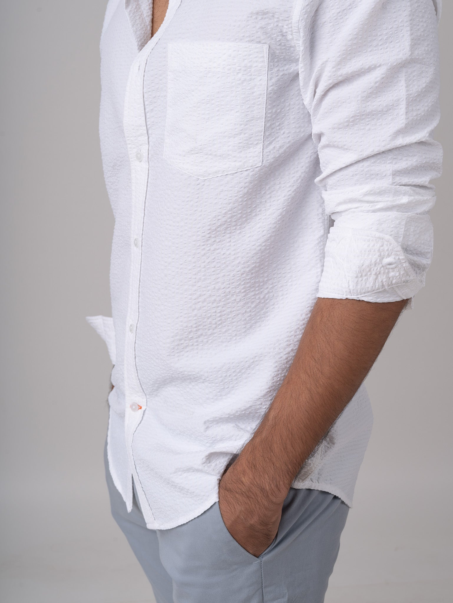 Bare Brown Seersucker White Shirt