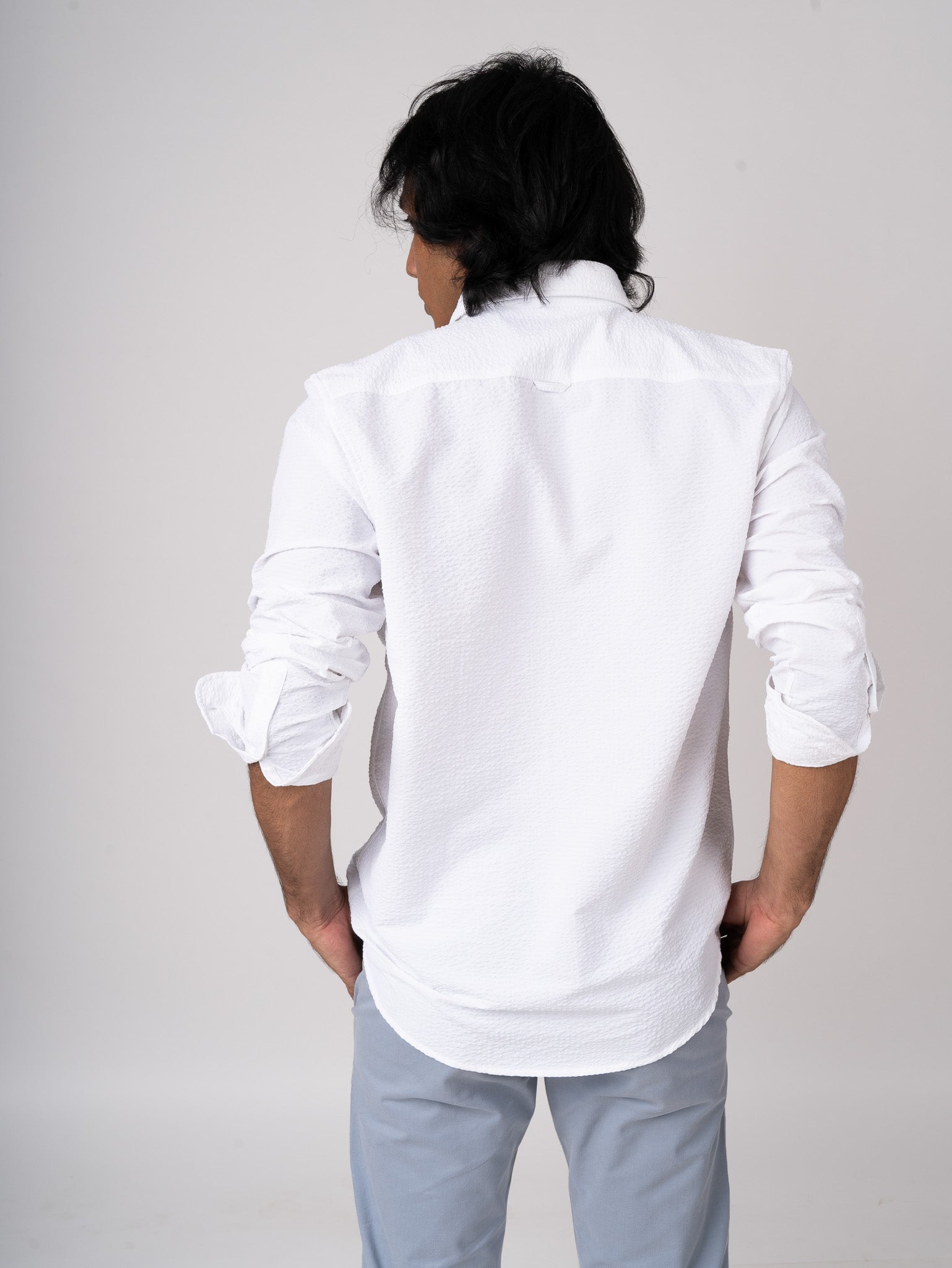 Bare Brown Seersucker White Shirt