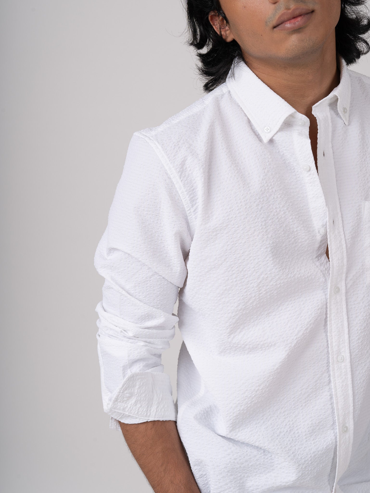 Bare Brown Seersucker White Shirt