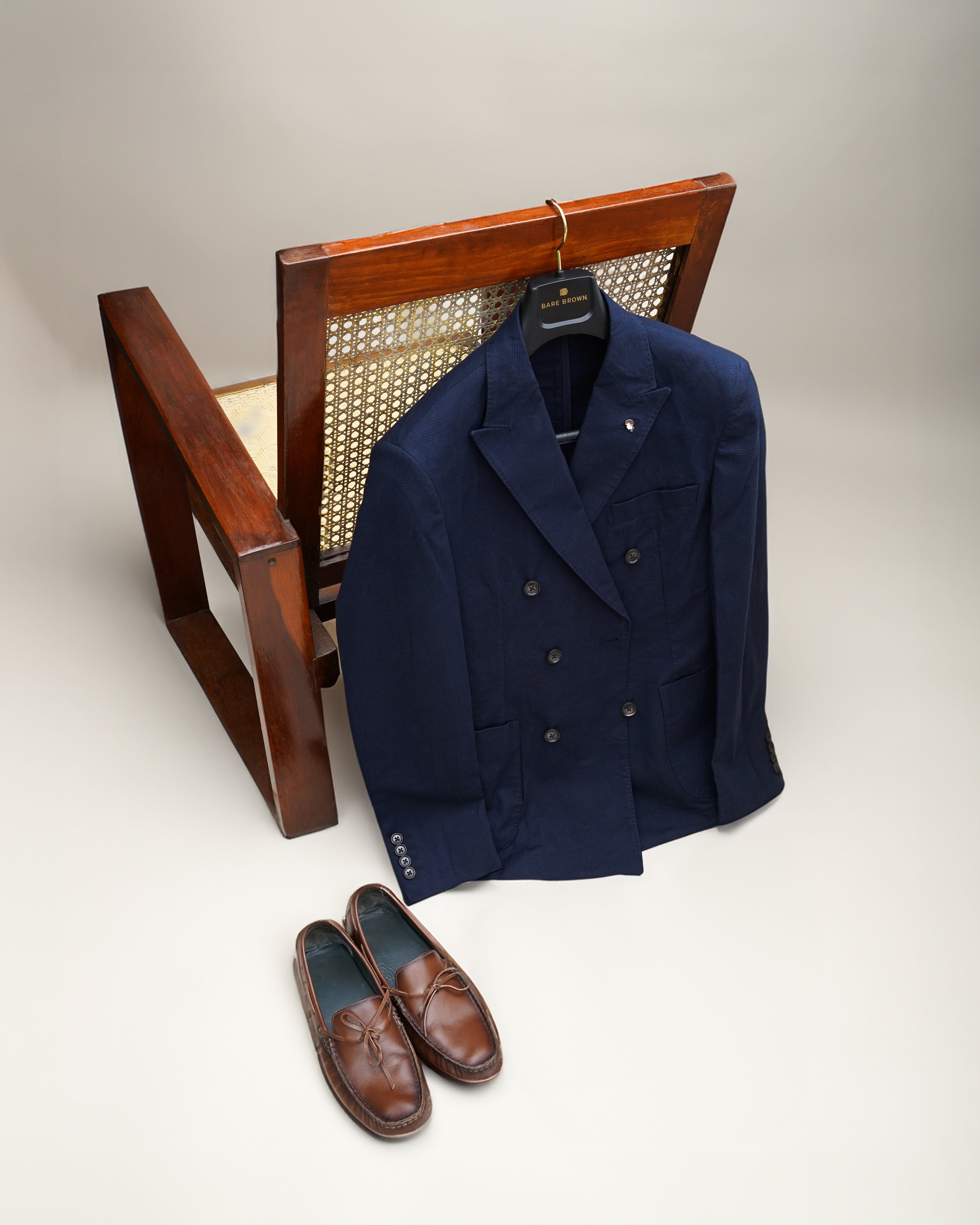 Bare Brown Casual Checkered  Woven  Blazer - Navy