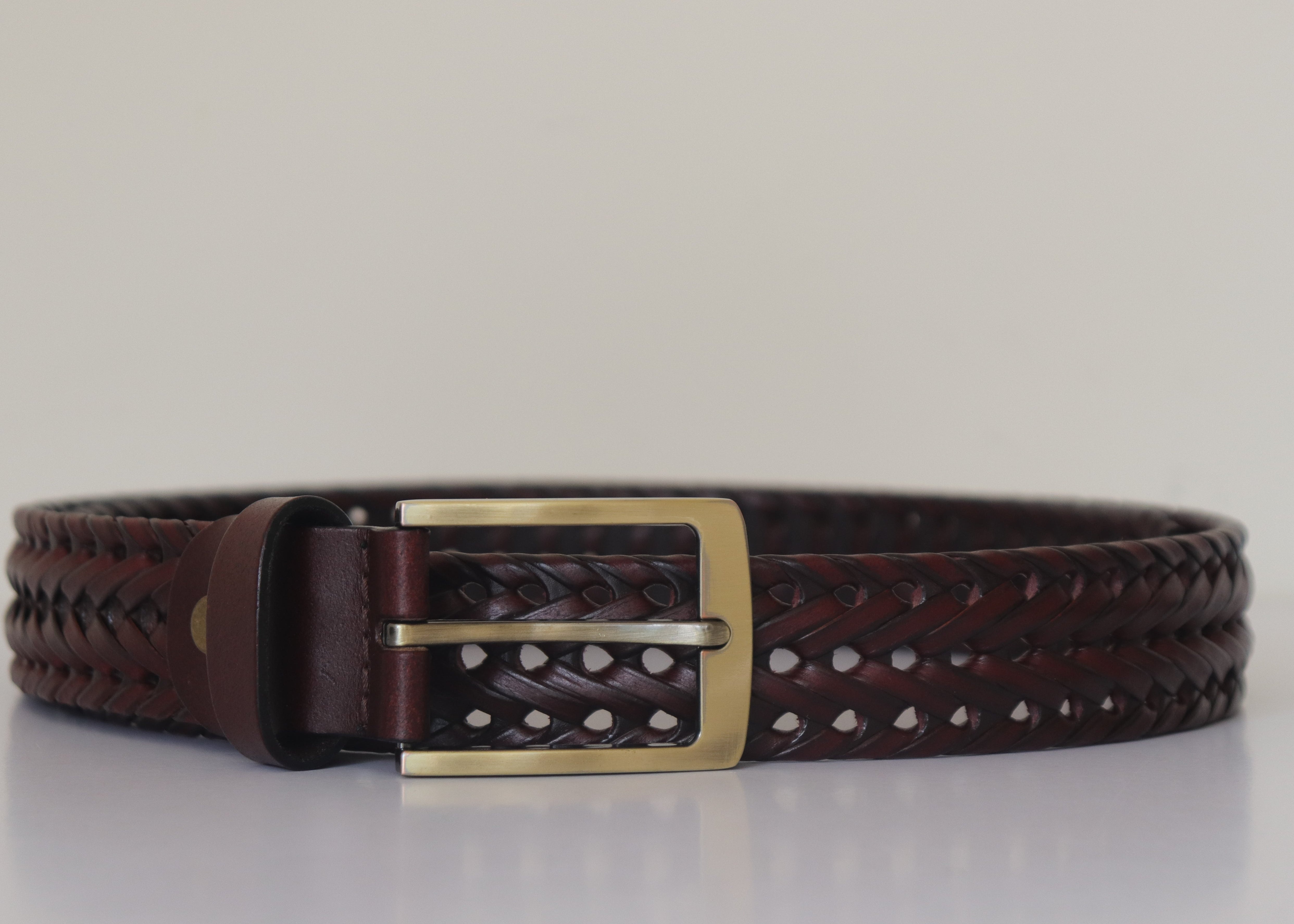 Men's Braided Genuine Leather Belt - Dark Brown