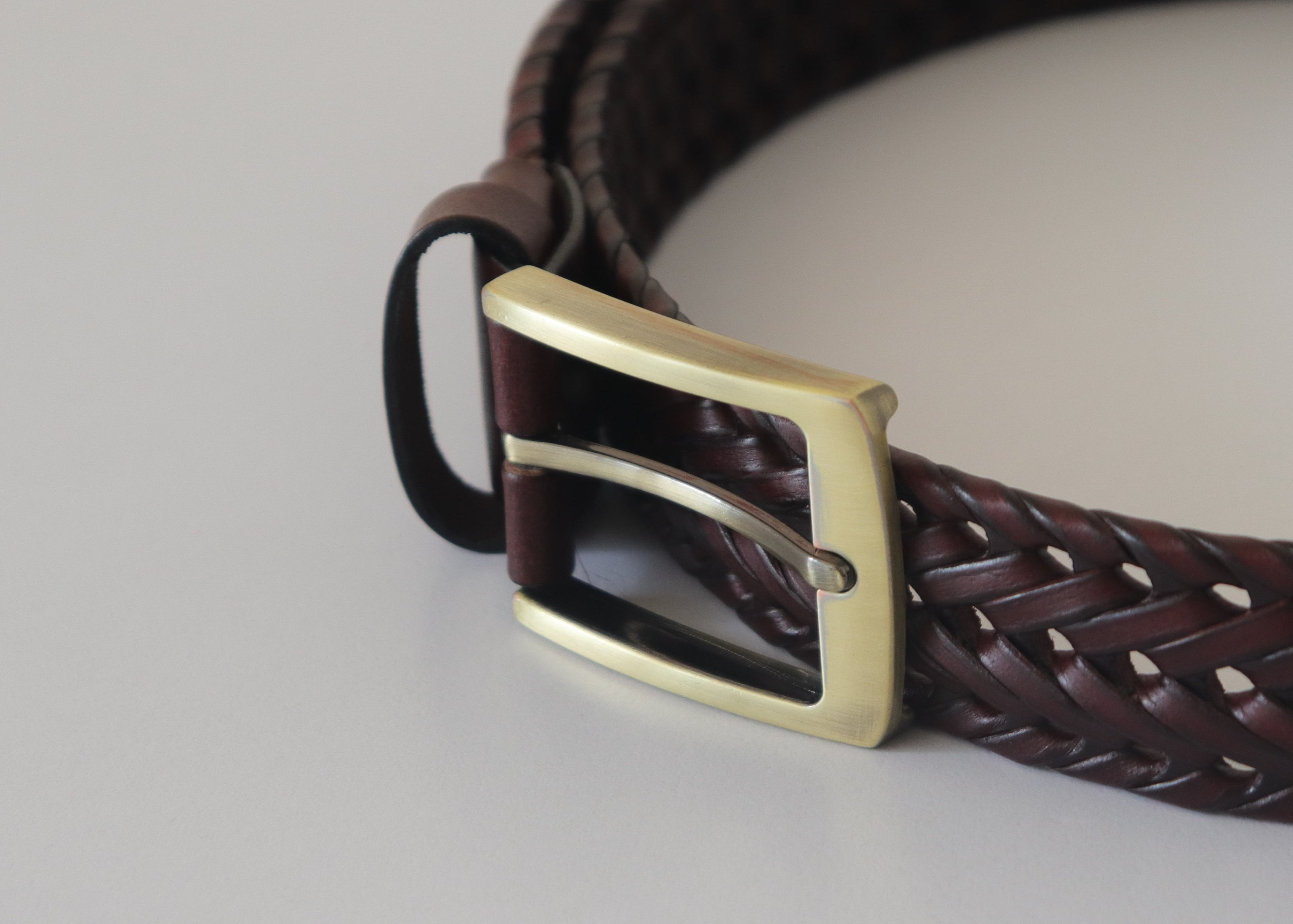Men's Braided Genuine Leather Belt - Dark Brown