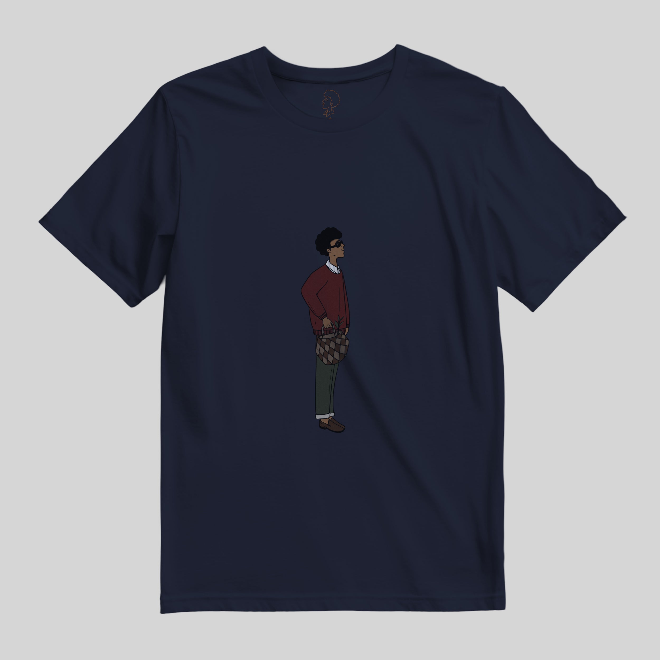 Bare Brown Navy Blue Slim Fit Crew Neck T-Shirt