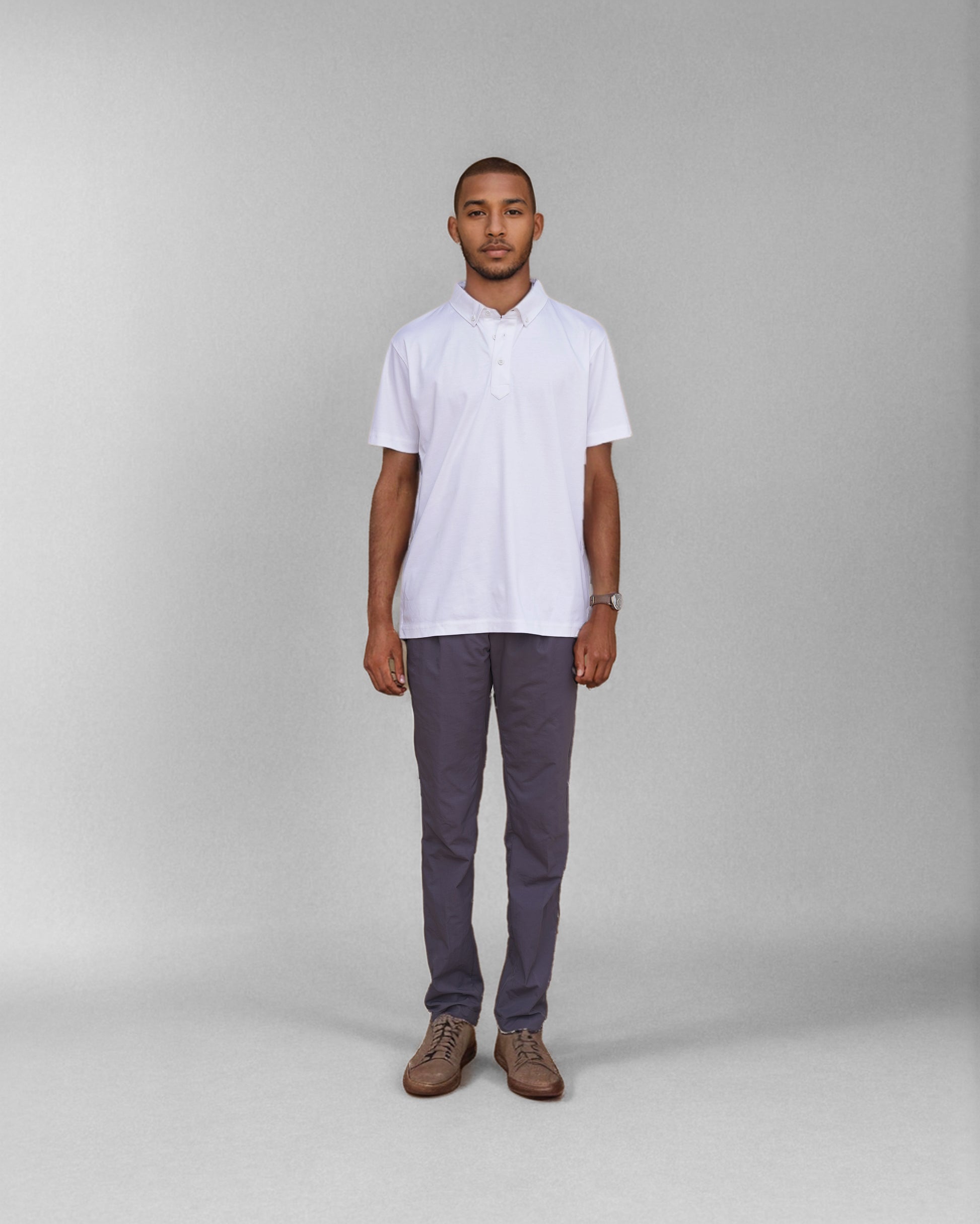 Bare Brown White Slim Fit Polo T-Shirt