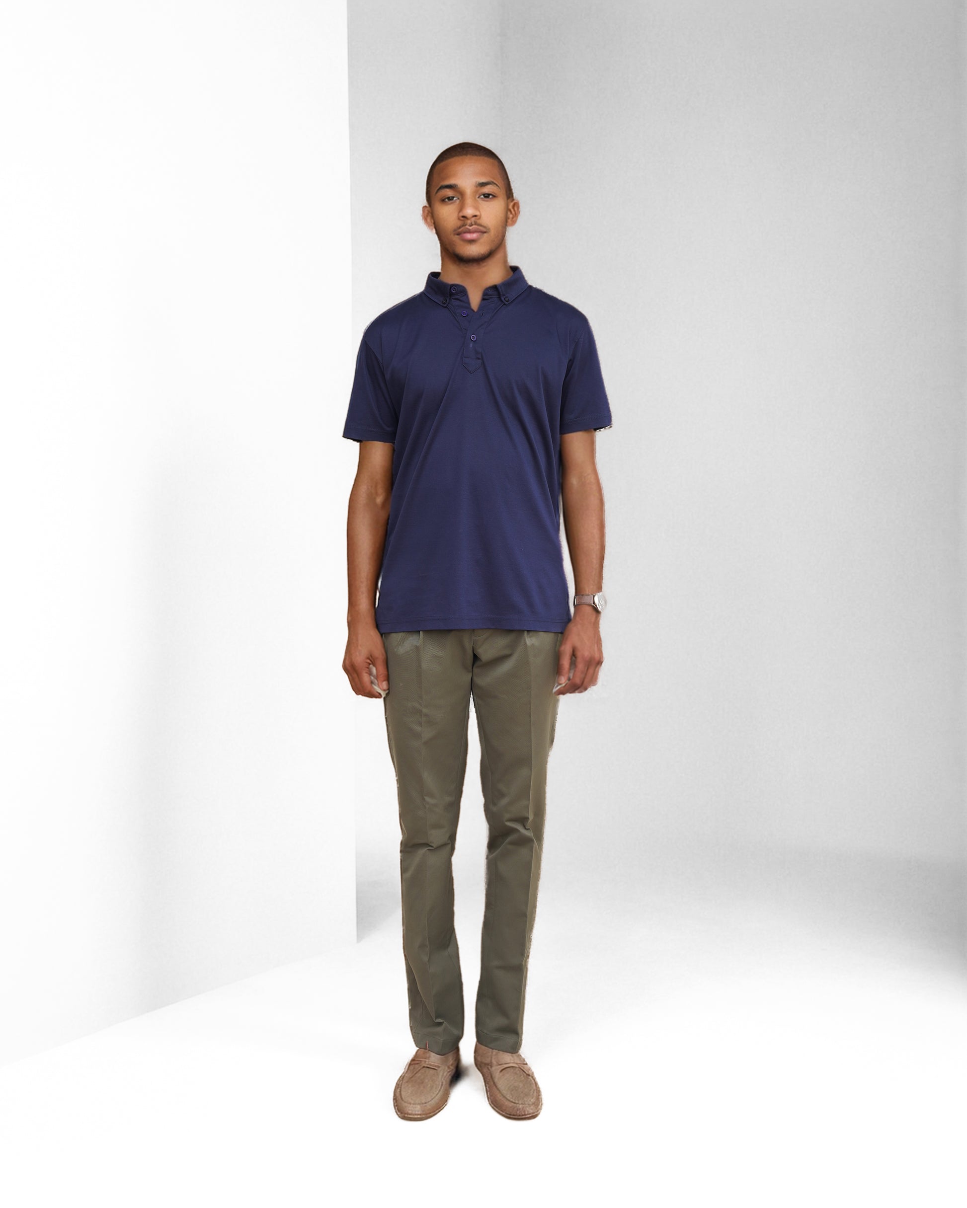 Bare Brown Navy Slim Fit Polo T-Shirt