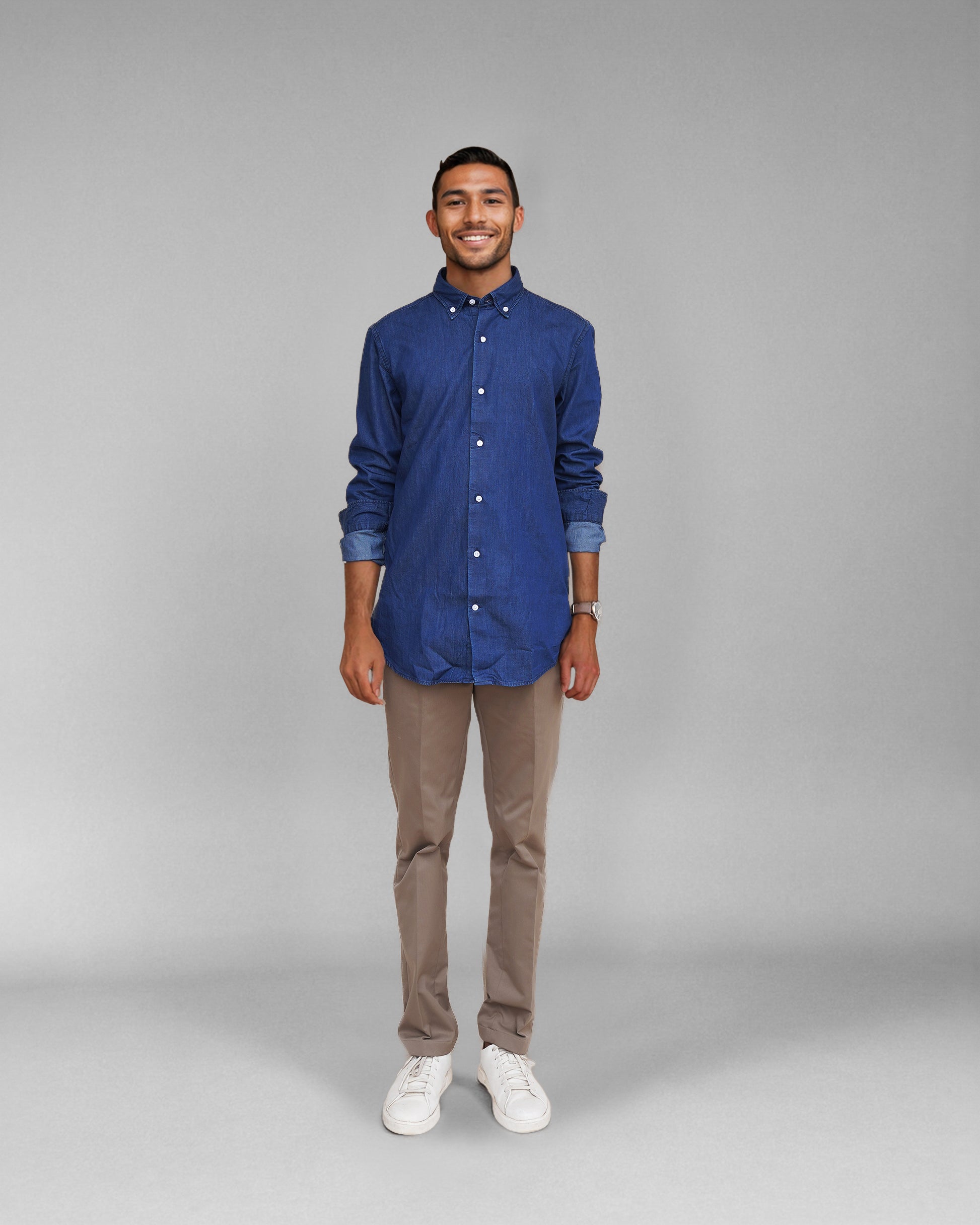 Bare Brown Full Sleeve Regular Collar Denim shirt - Dark Blue