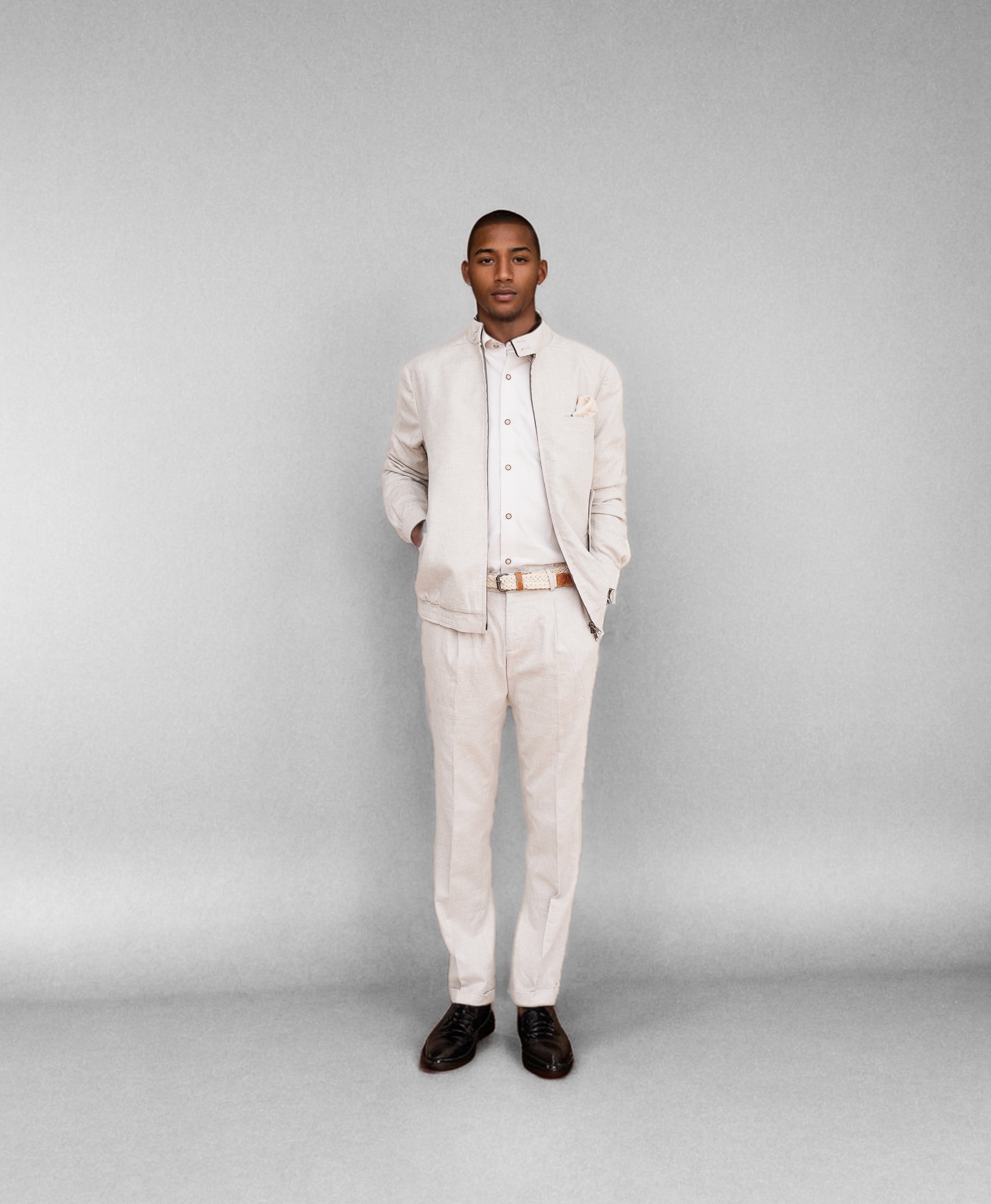 Bare Brown Slim Fit Jacket with Suede Detailing- Beige