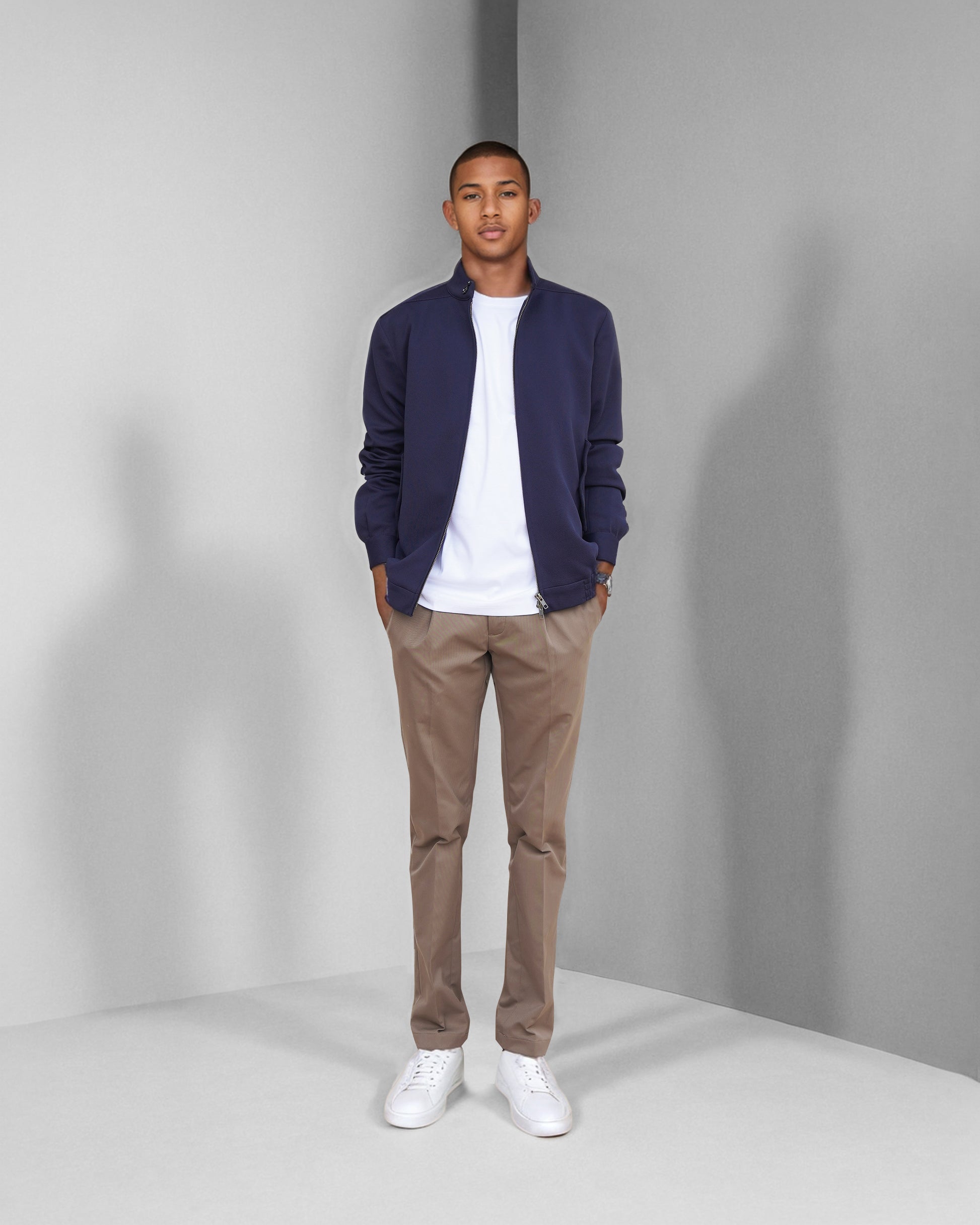Bare Brown Slim Fit  Bomber Jacket - Navy