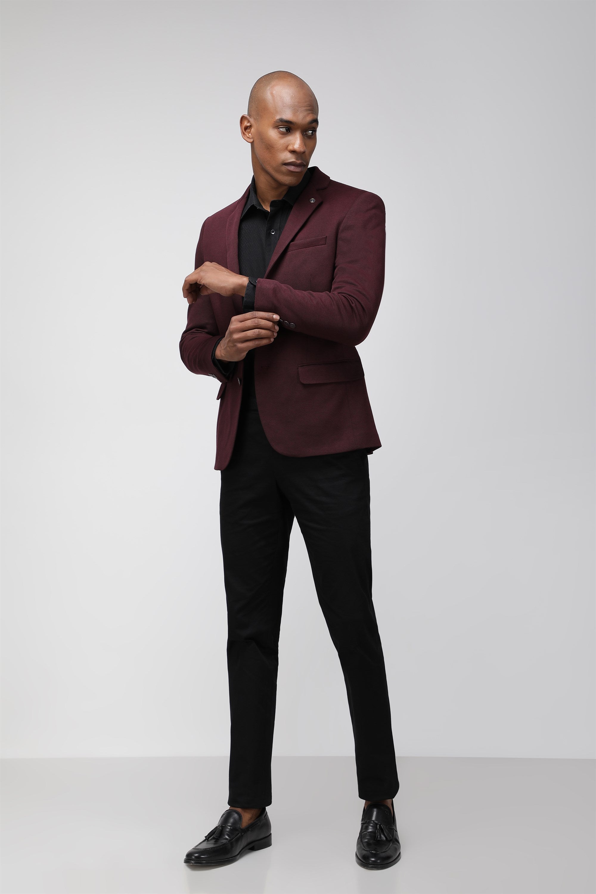 T the brand Slim Fit Fully Lined Knit Blazer - Maroon