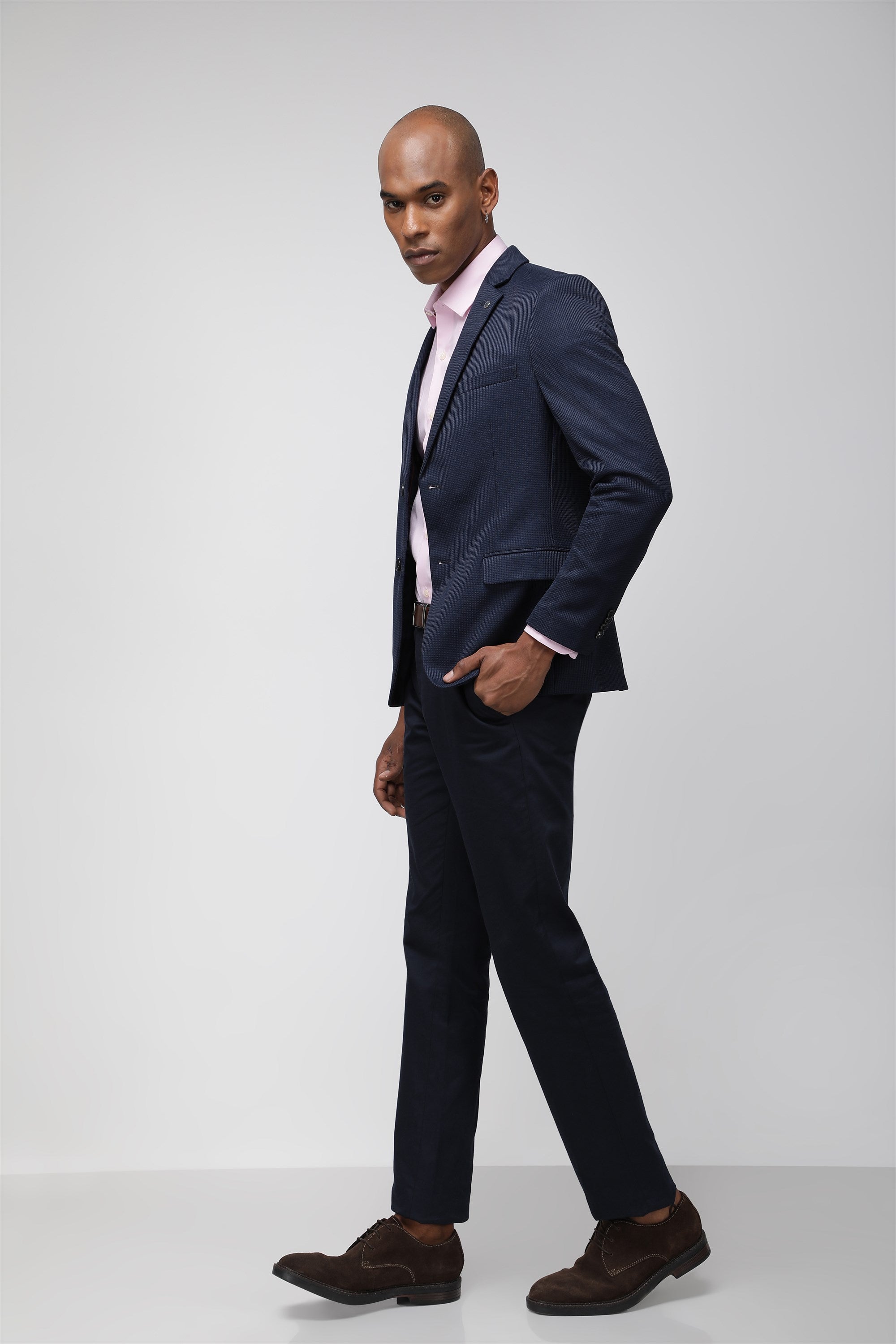 T the brand Super Slim Fit Fully Lined Knit Blazer - Blue