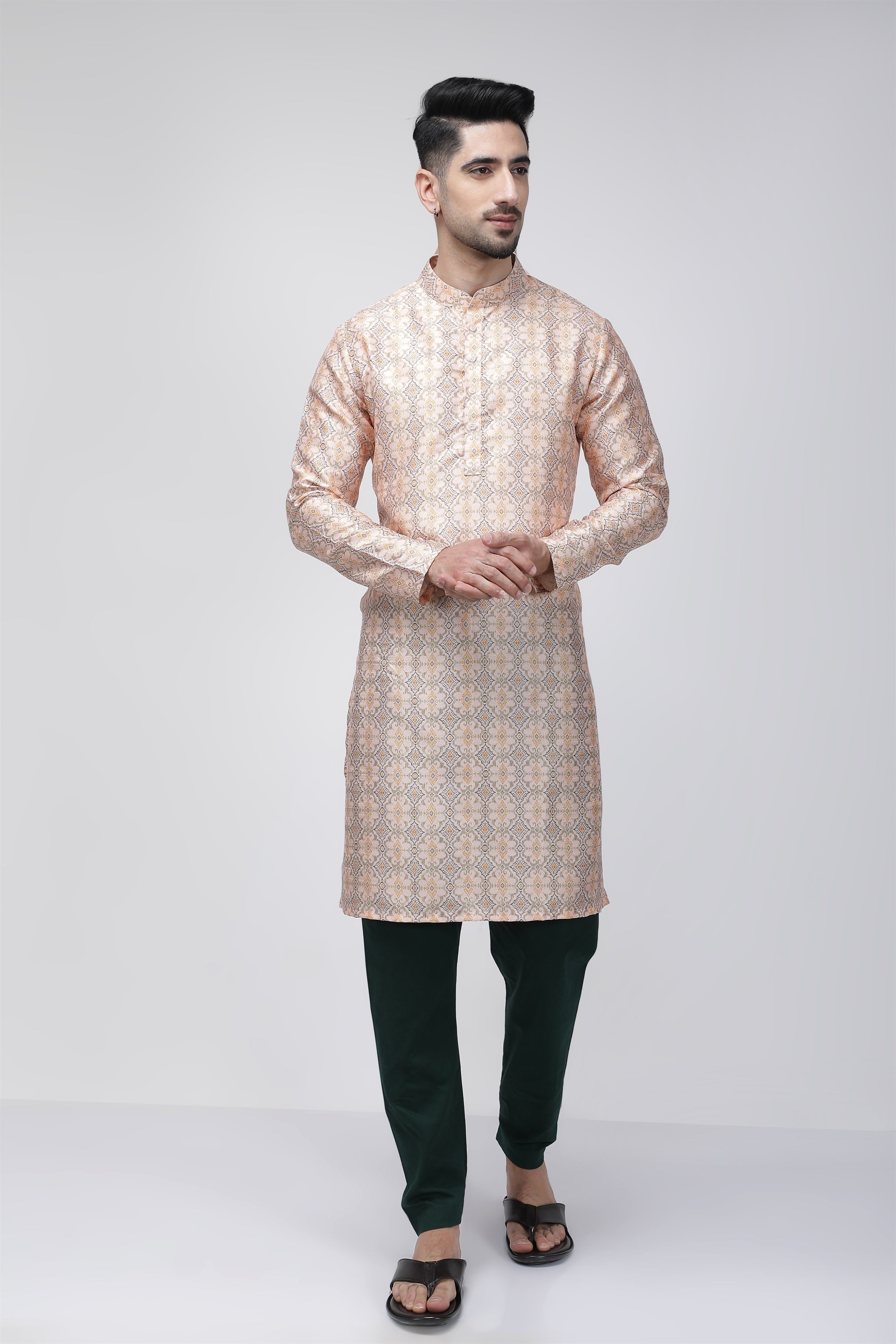 Tale of Teal Printed Long Ethnic Kurta - Pink