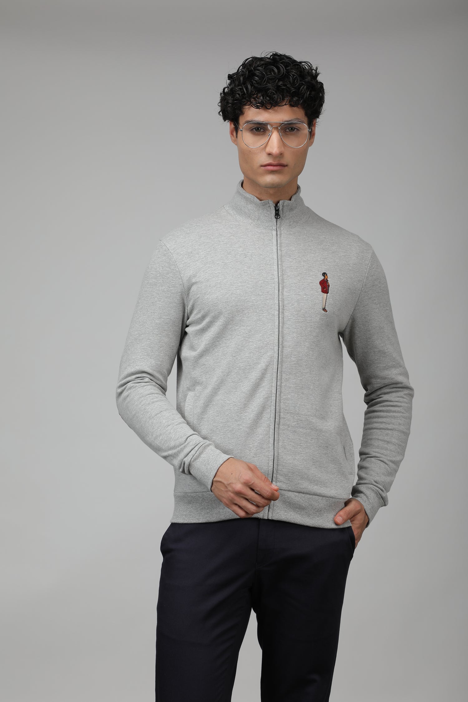 Mr.Brown Men's High Neck Full Sleeve Slim Fit Sweatshirt - Grey