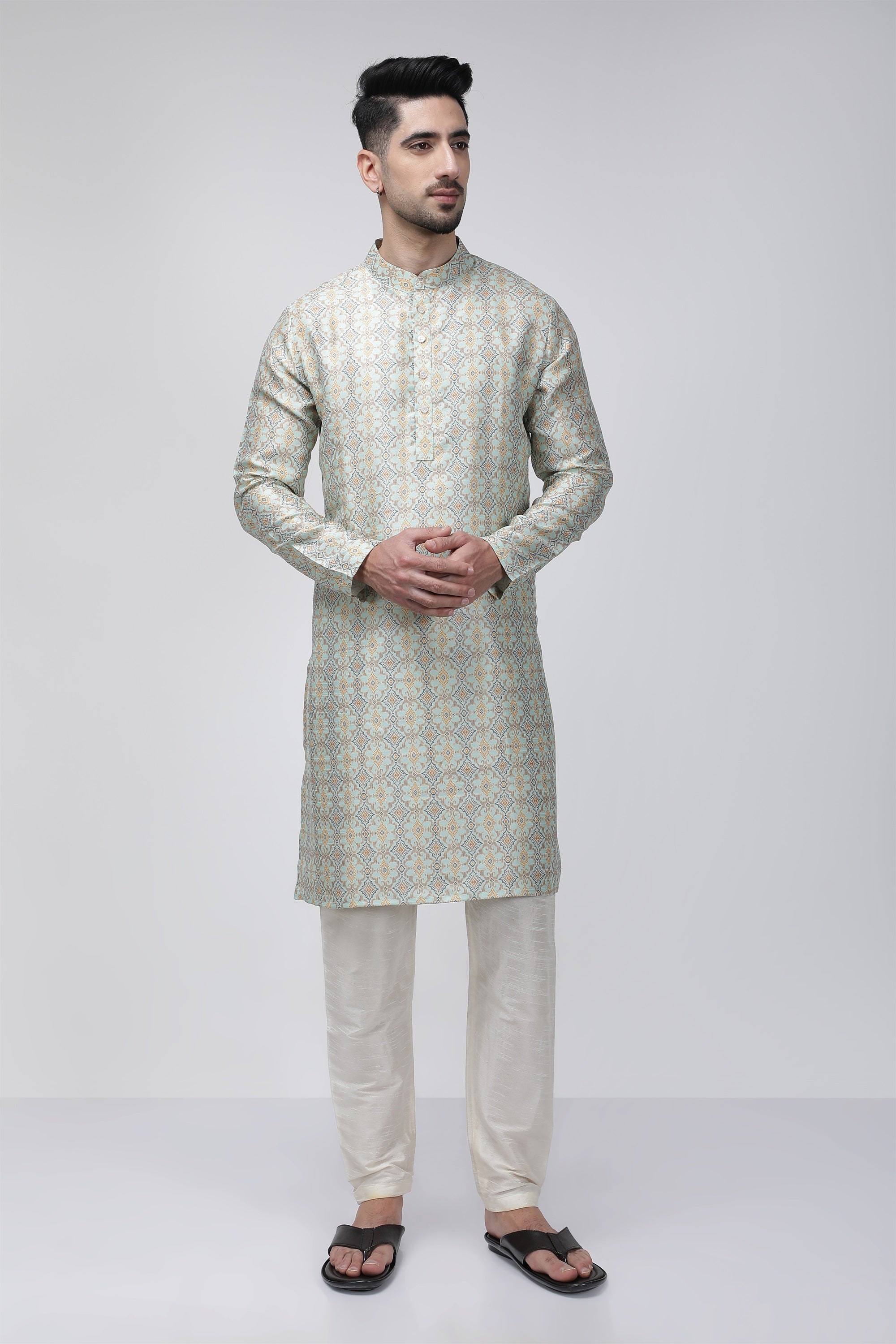 Tale of Teal Printed Long Ethnic Kurta - Blue