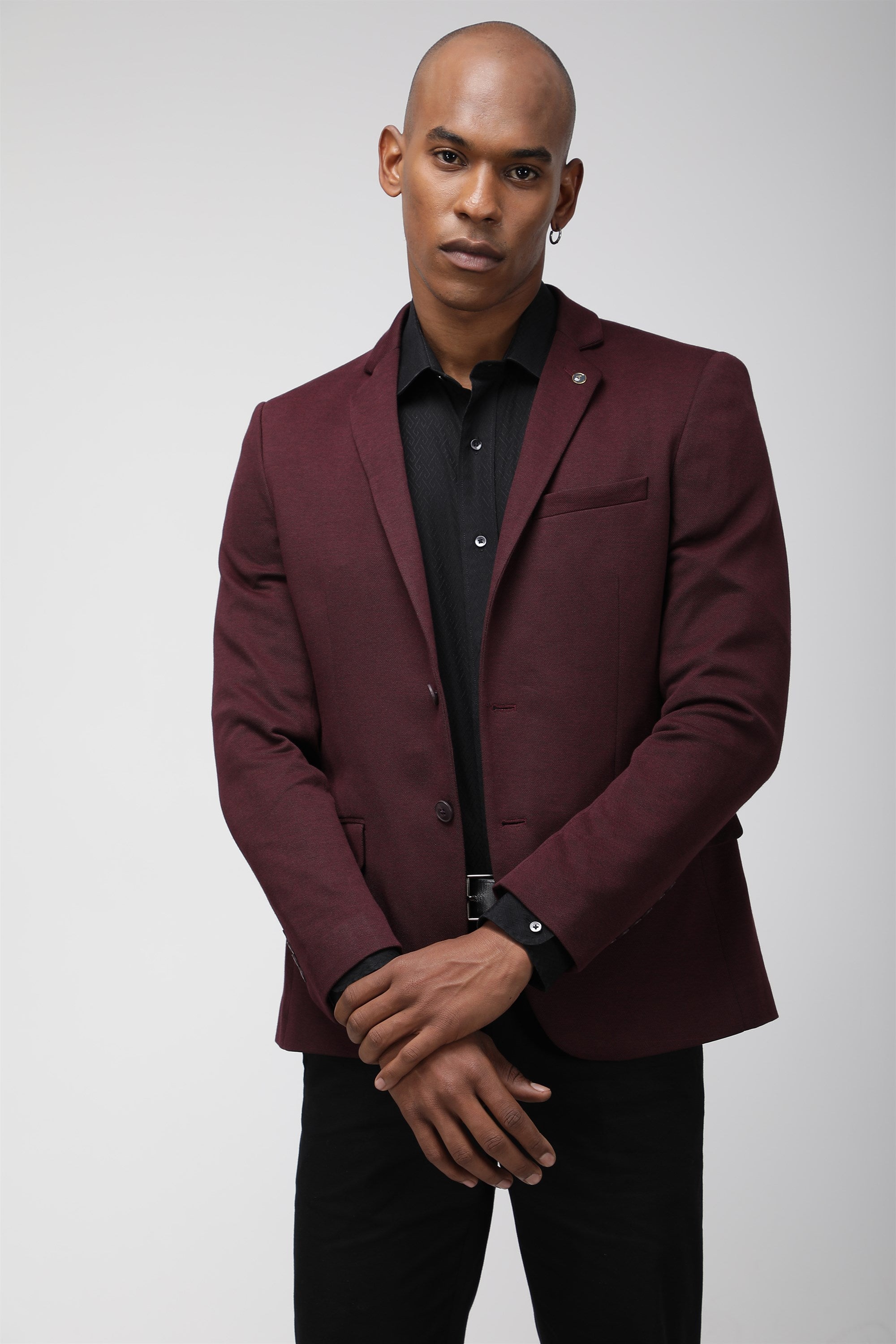 T the brand Slim Fit Fully Lined Knit Blazer - Maroon