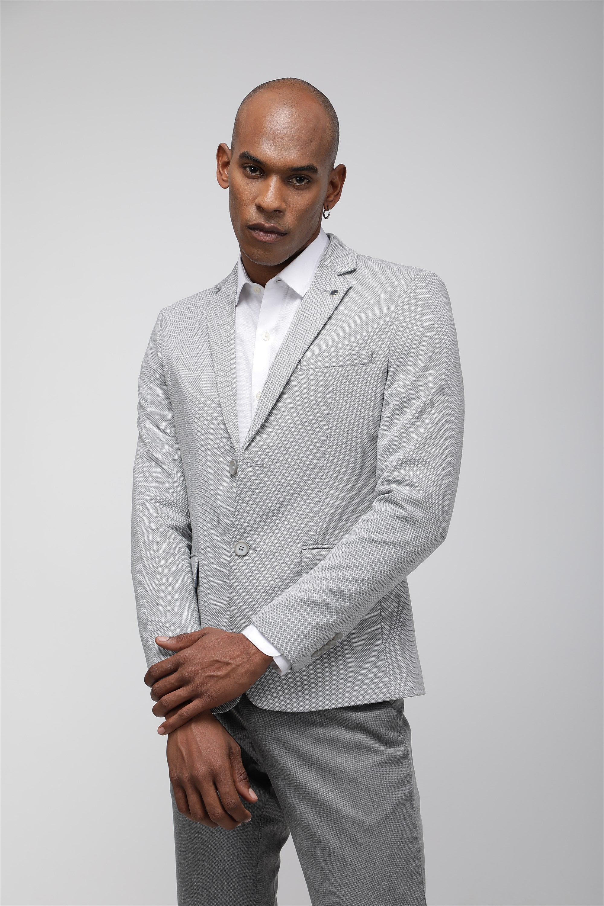 T the brand Slim Fit Knit Blazer - Grey
