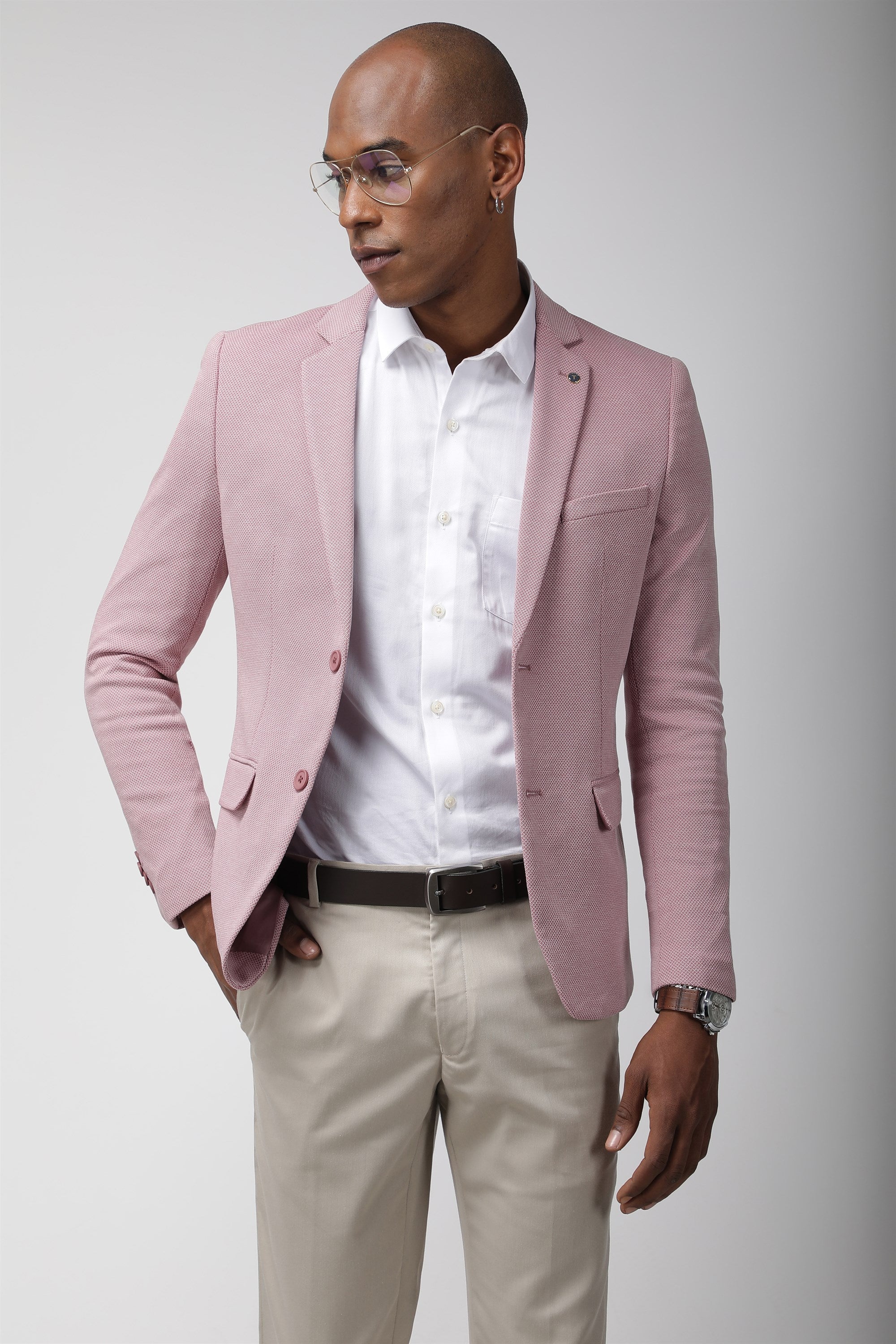 T the brand Slim Fit Knit Blazer - Pink