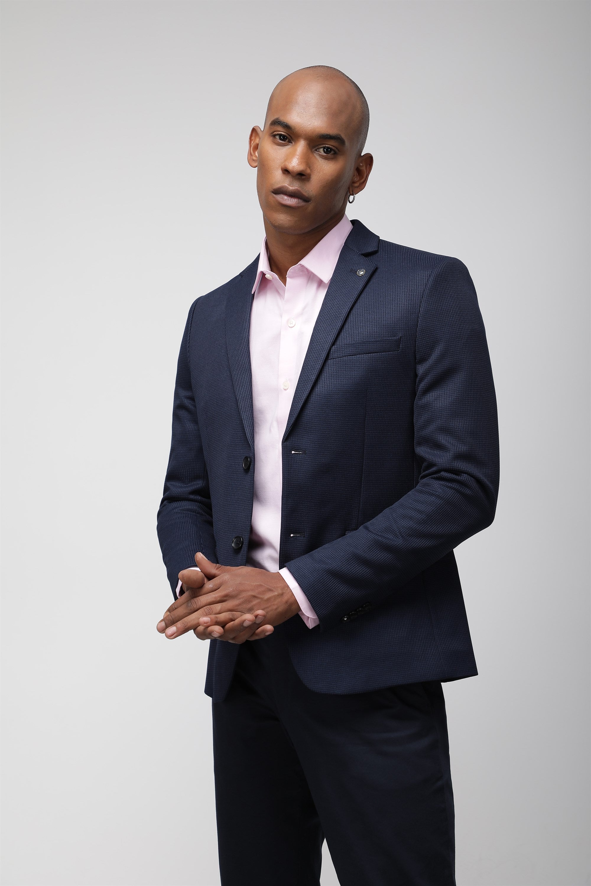 T the brand Super Slim Fit Fully Lined Knit Blazer - Blue