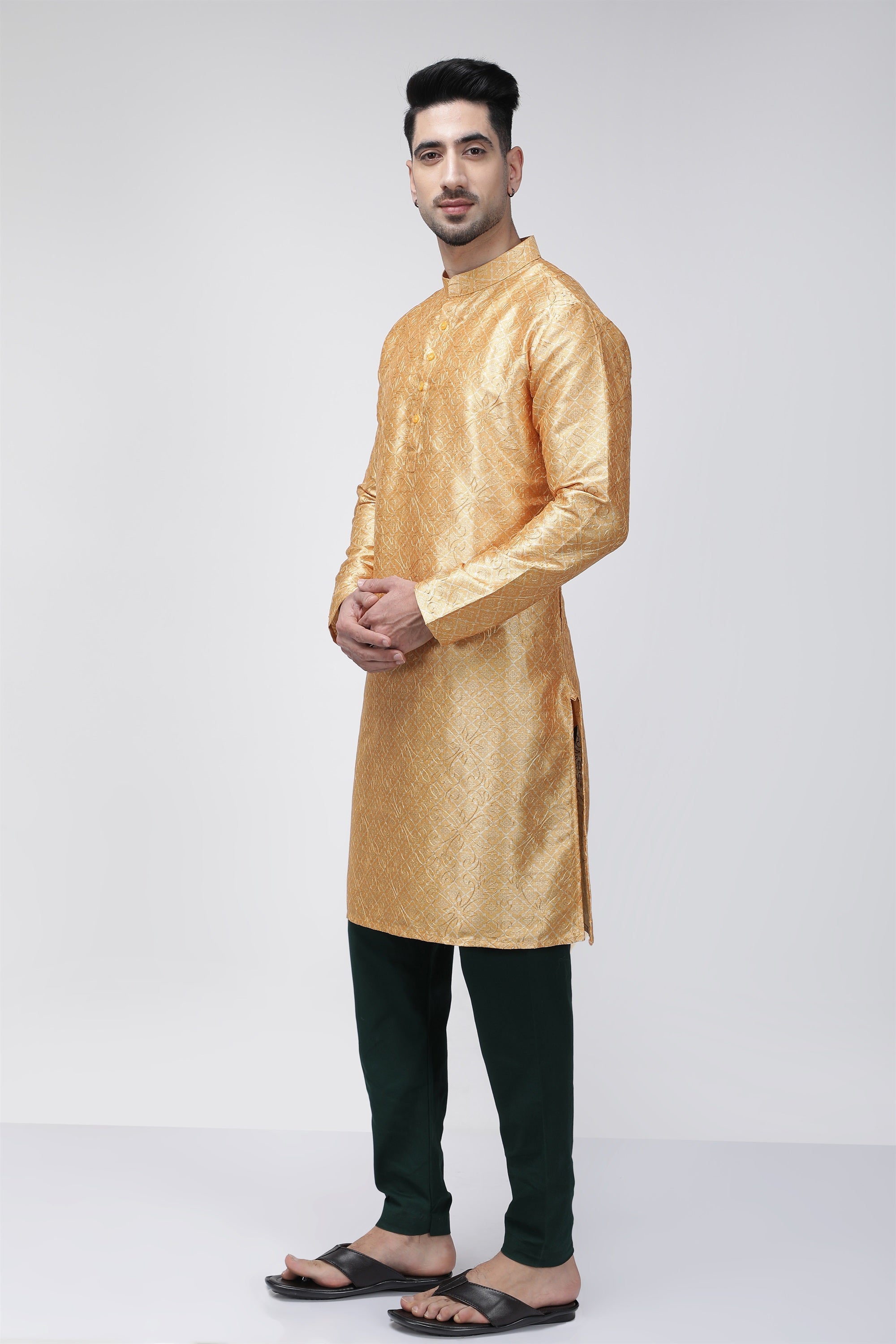 Tale of Teal Embroidered Long Ethnic Kurta - Yellow
