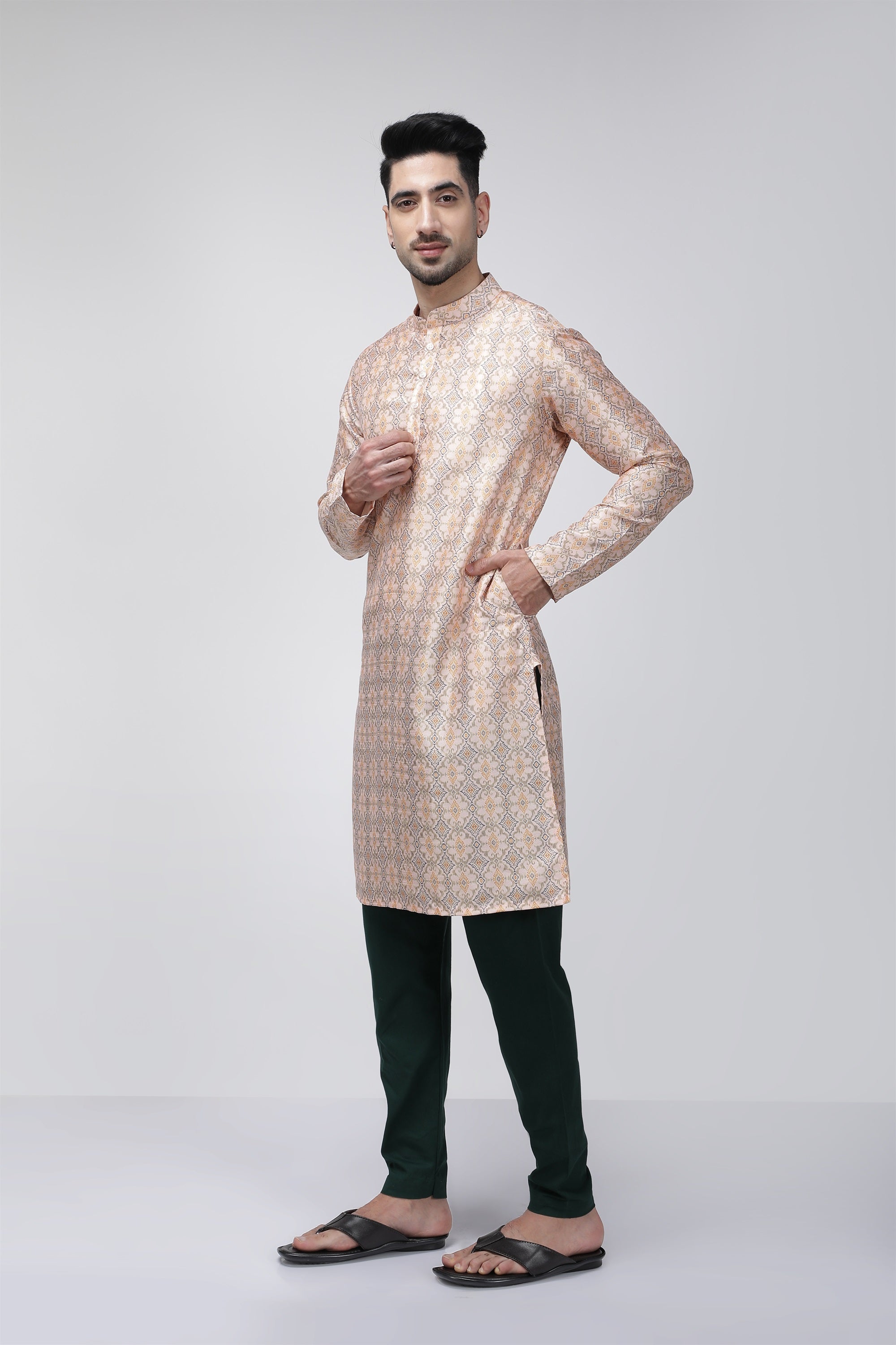 Tale of Teal Printed Long Ethnic Kurta - Pink