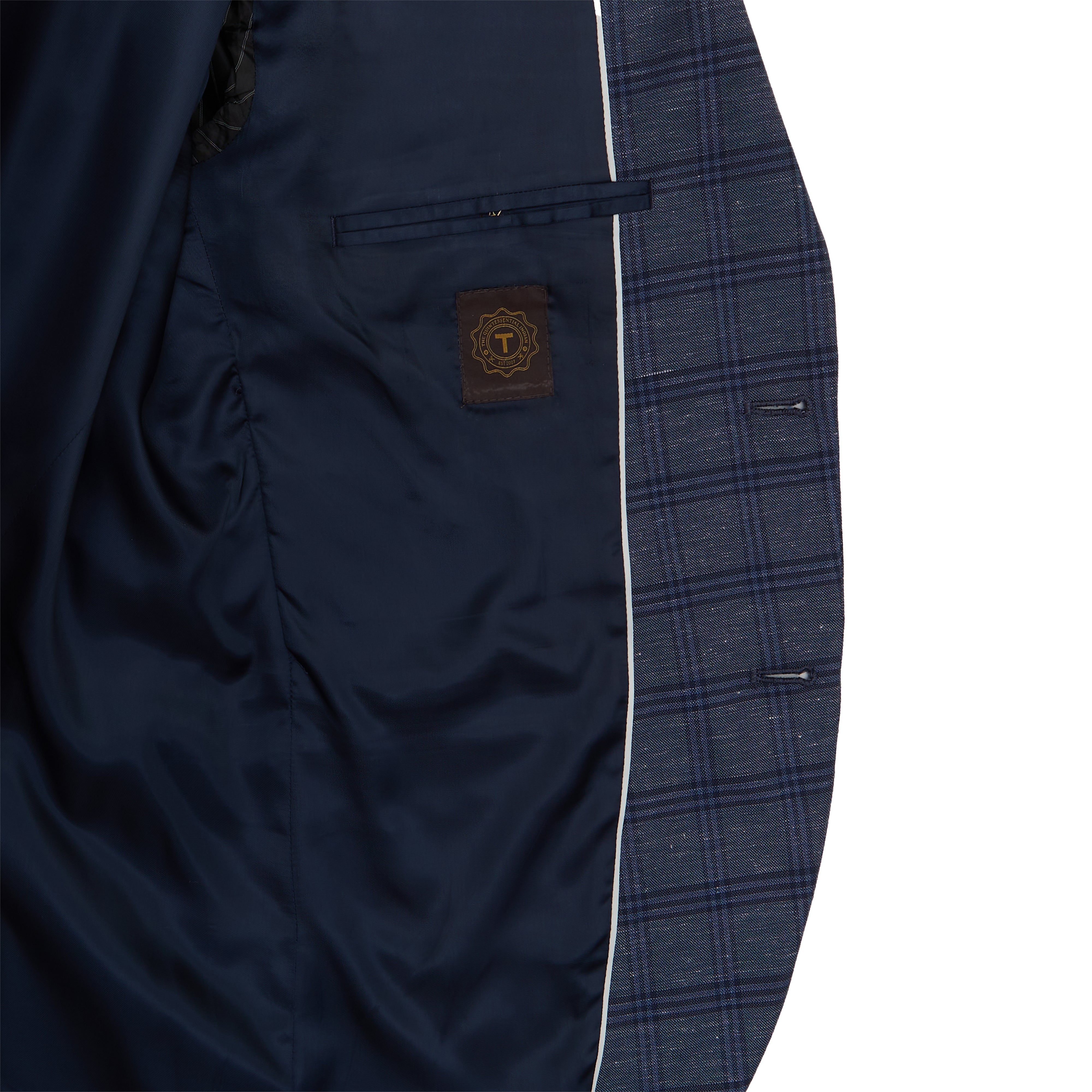 Blue Check Linen Blend tailored Blazer