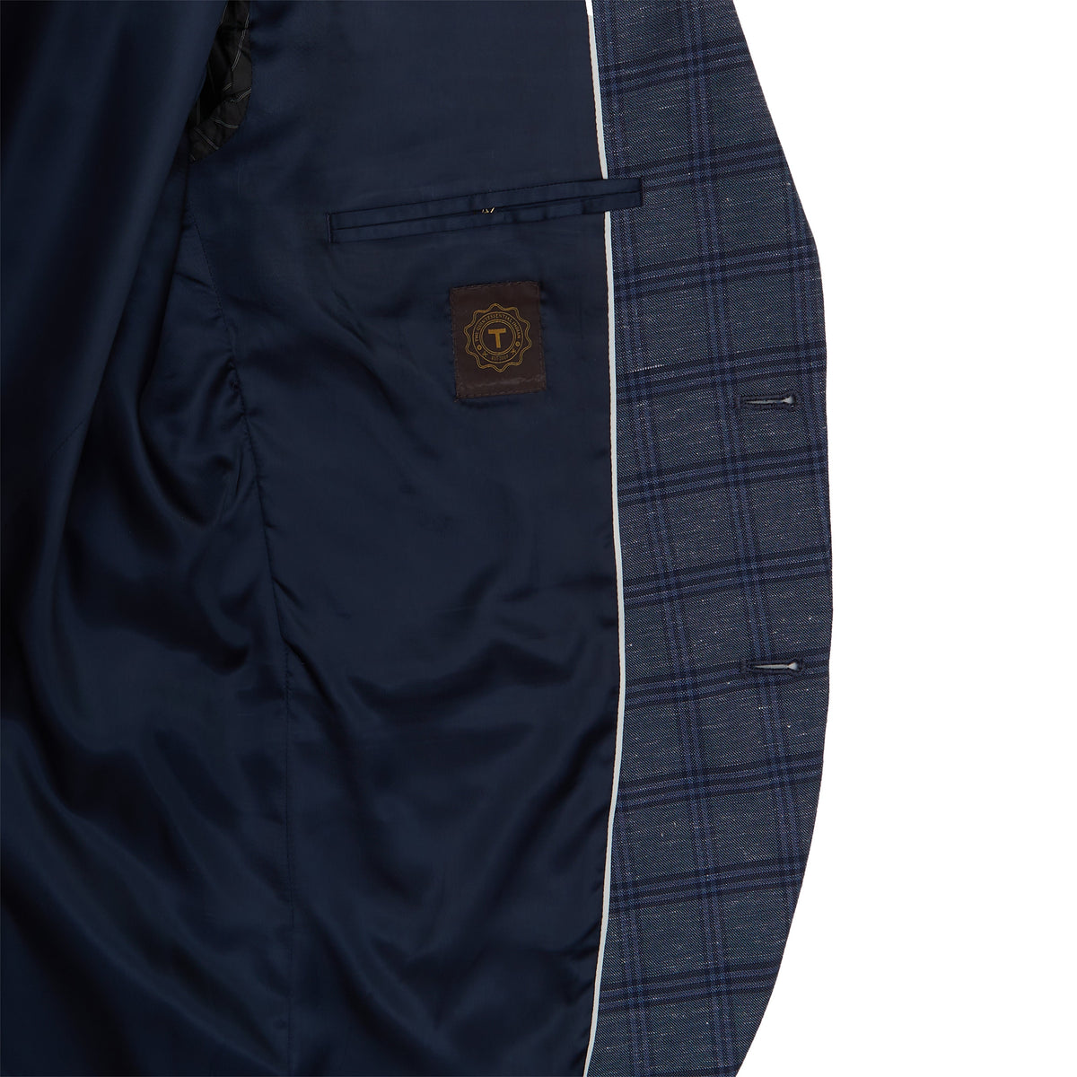 Blue Check Linen Blend tailored Blazer Tea & Tailoring