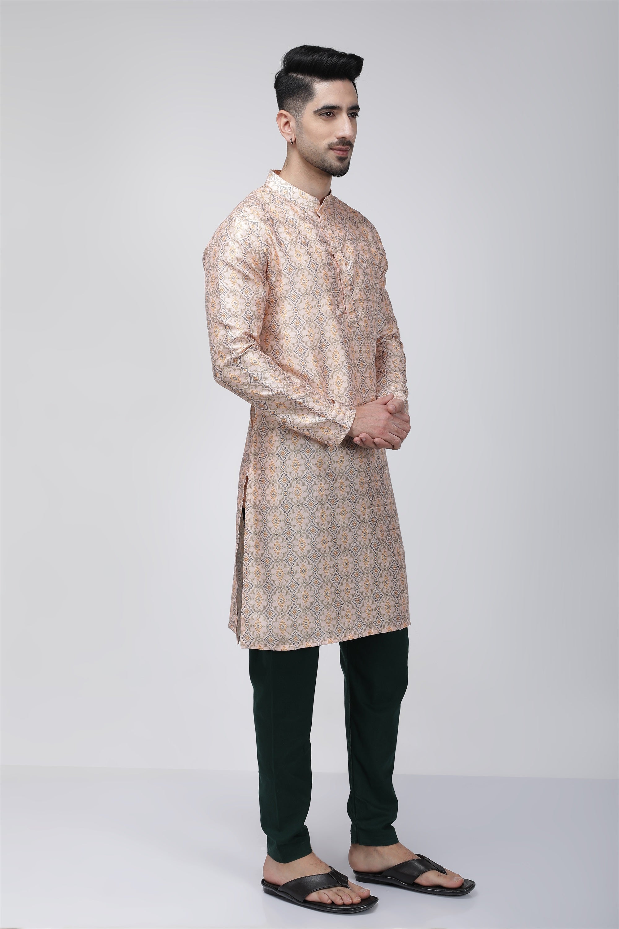 Tale of Teal Printed Long Ethnic Kurta - Pink