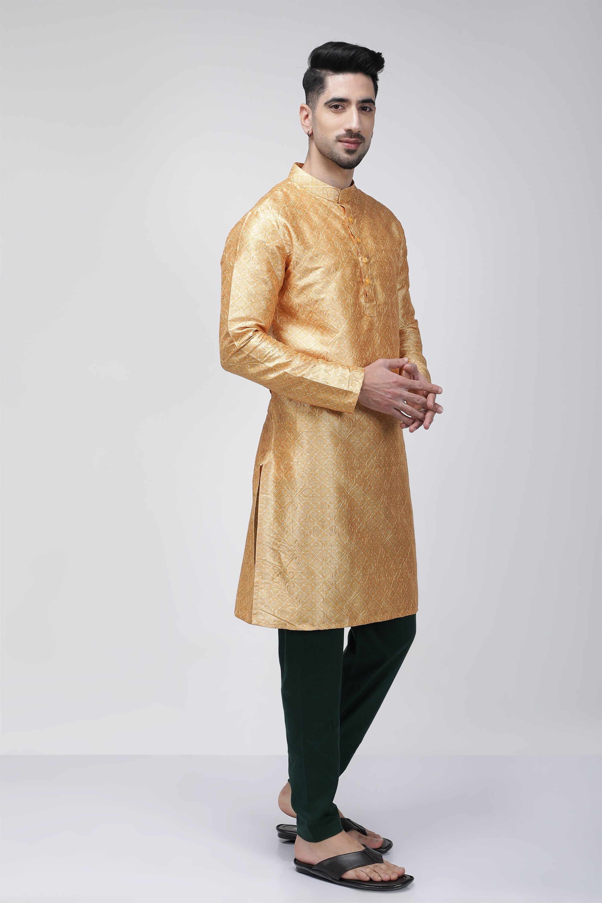 Tale of Teal Embroidered Long Ethnic Kurta - Yellow