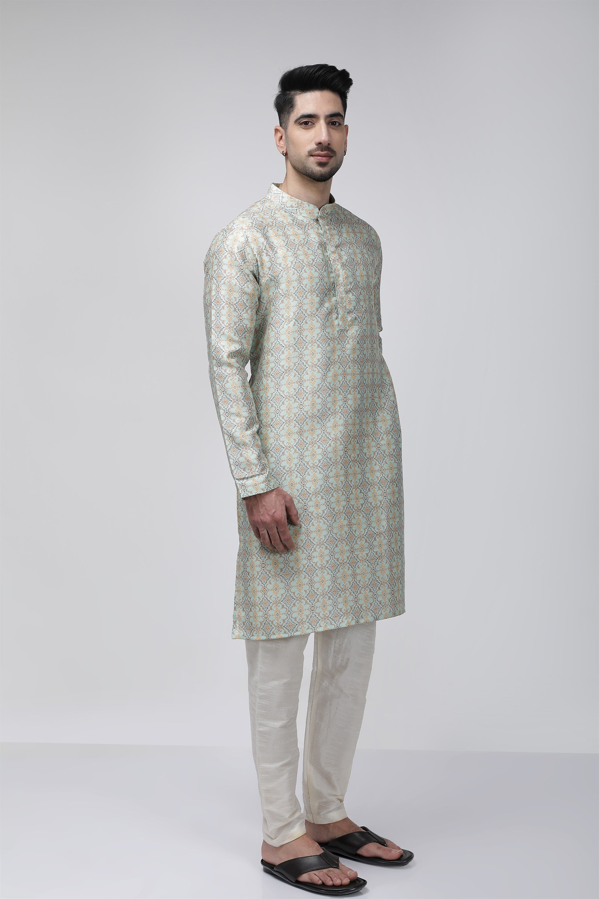 Tale of Teal Printed Long Ethnic Kurta - Blue
