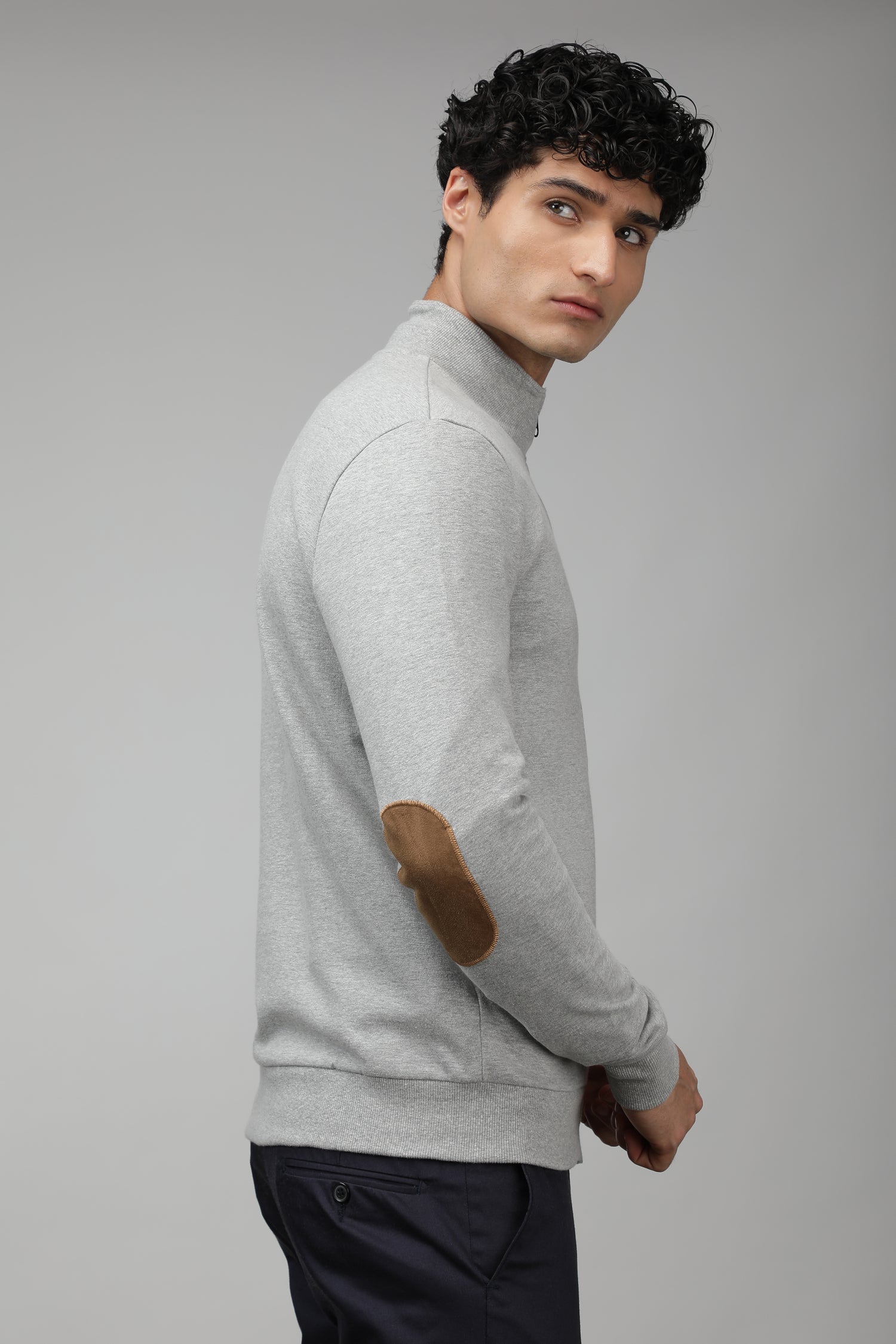 Mr.Brown Men's High Neck Full Sleeve Slim Fit Sweatshirt - Grey