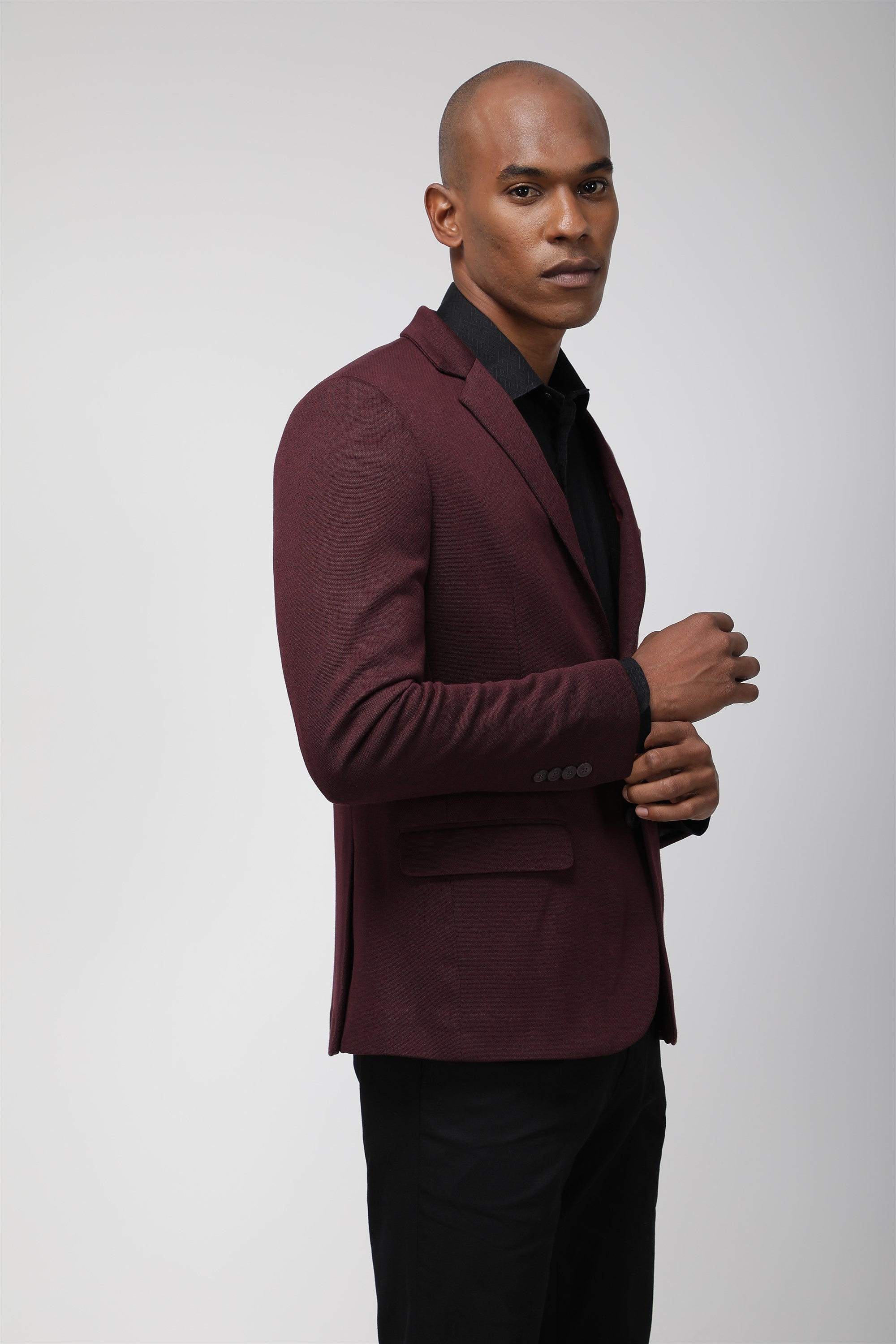 T the brand Slim Fit Fully Lined Knit Blazer - Maroon