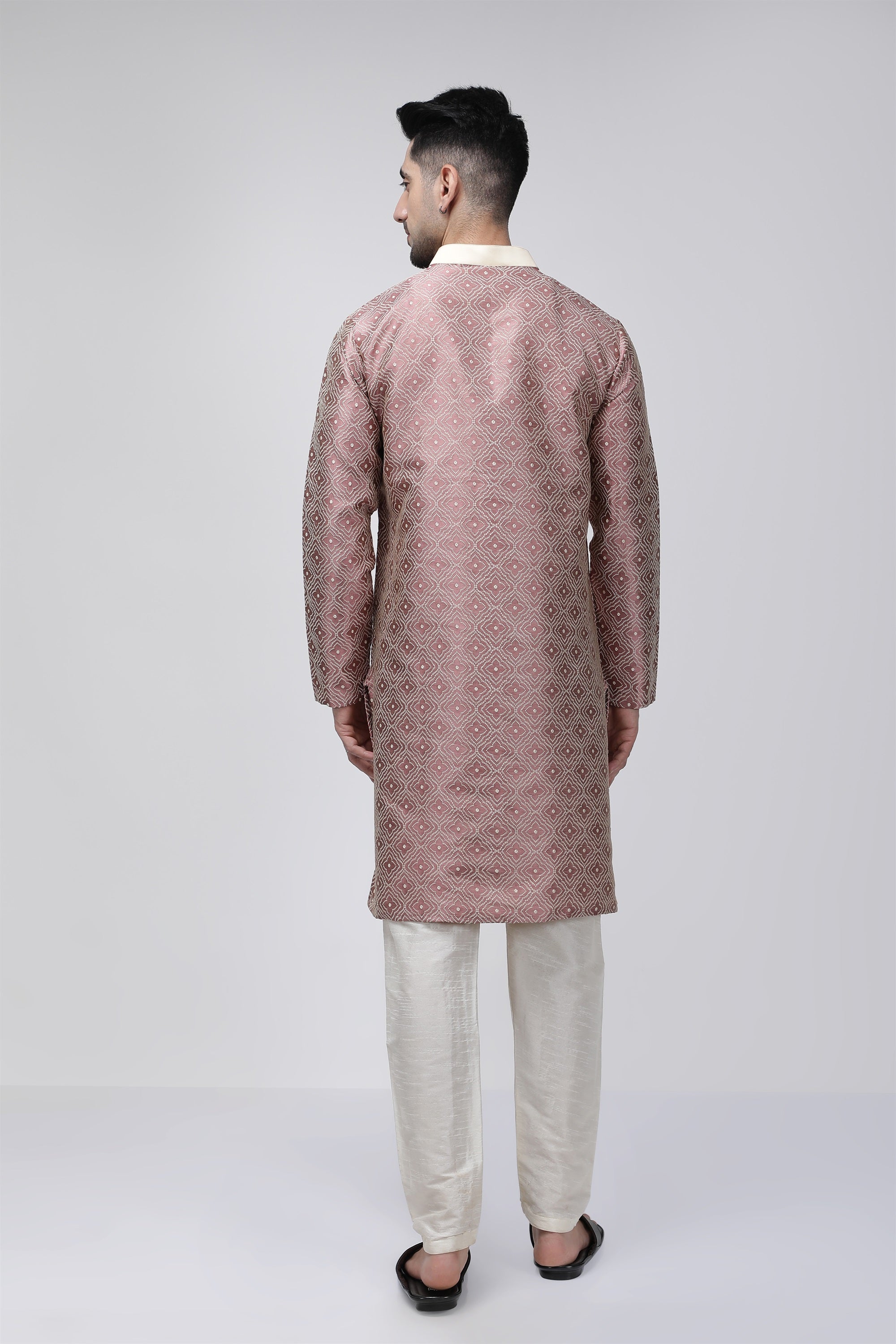 Tale of Teal Textured Jacquard Long Ethnic Kurta - Pink