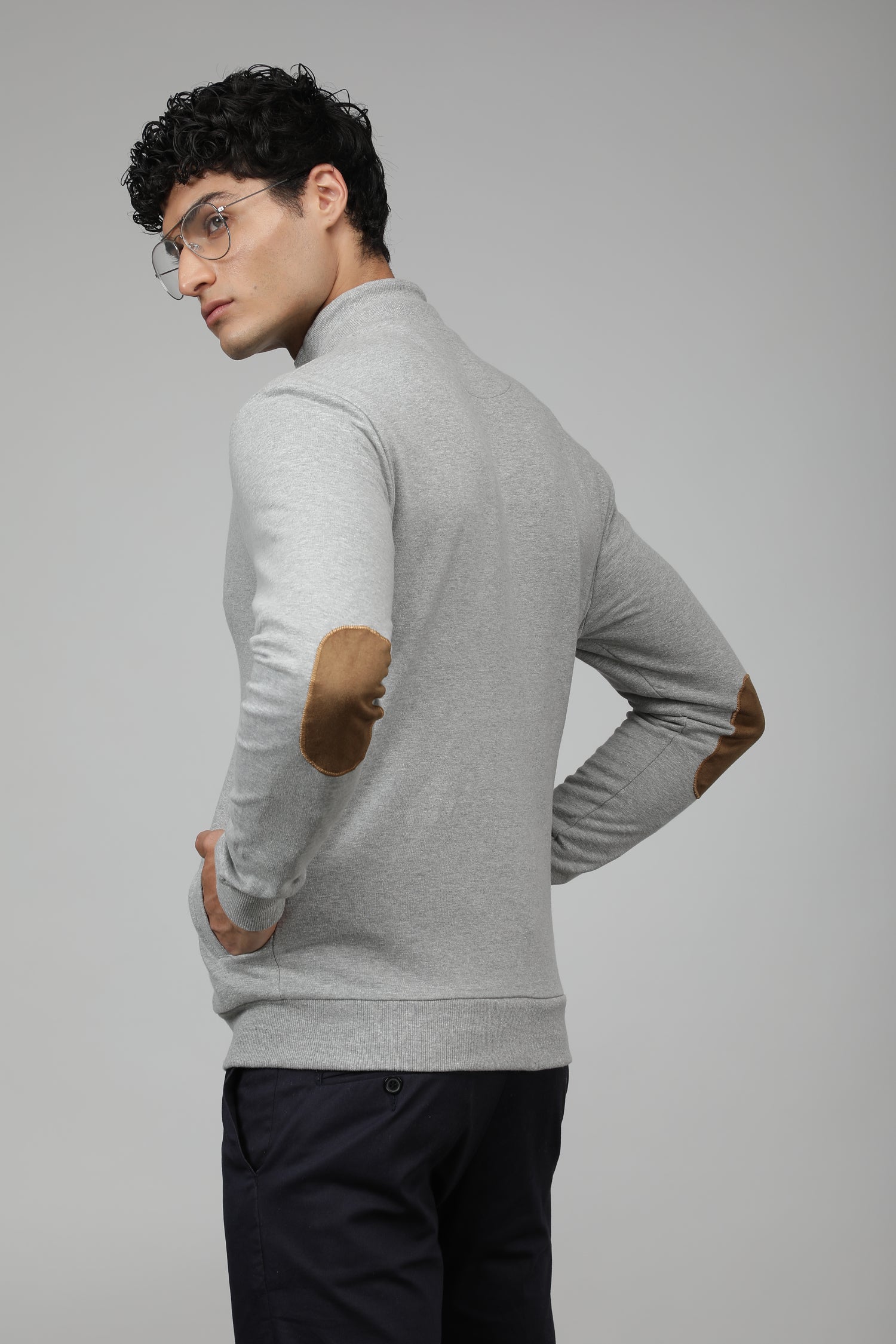 Mr.Brown Men's High Neck Full Sleeve Slim Fit Sweatshirt - Grey