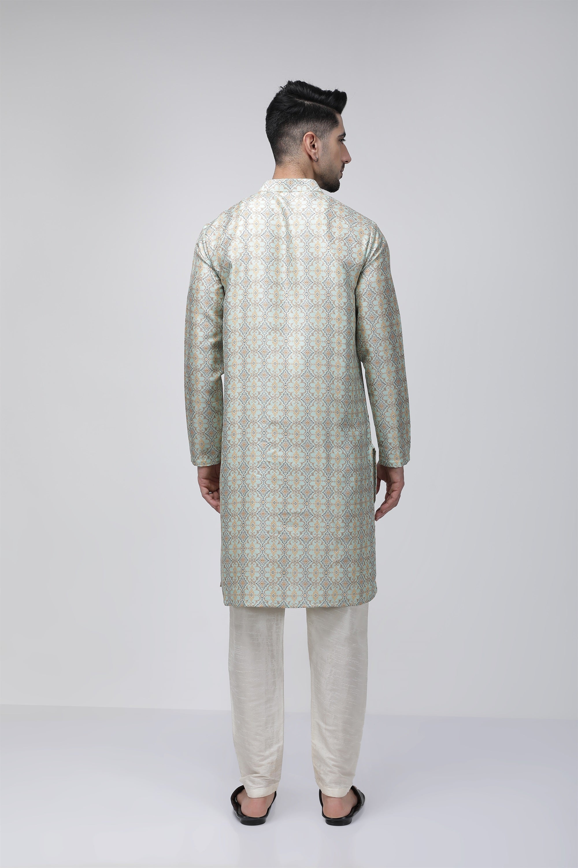 Tale of Teal Printed Long Ethnic Kurta - Blue