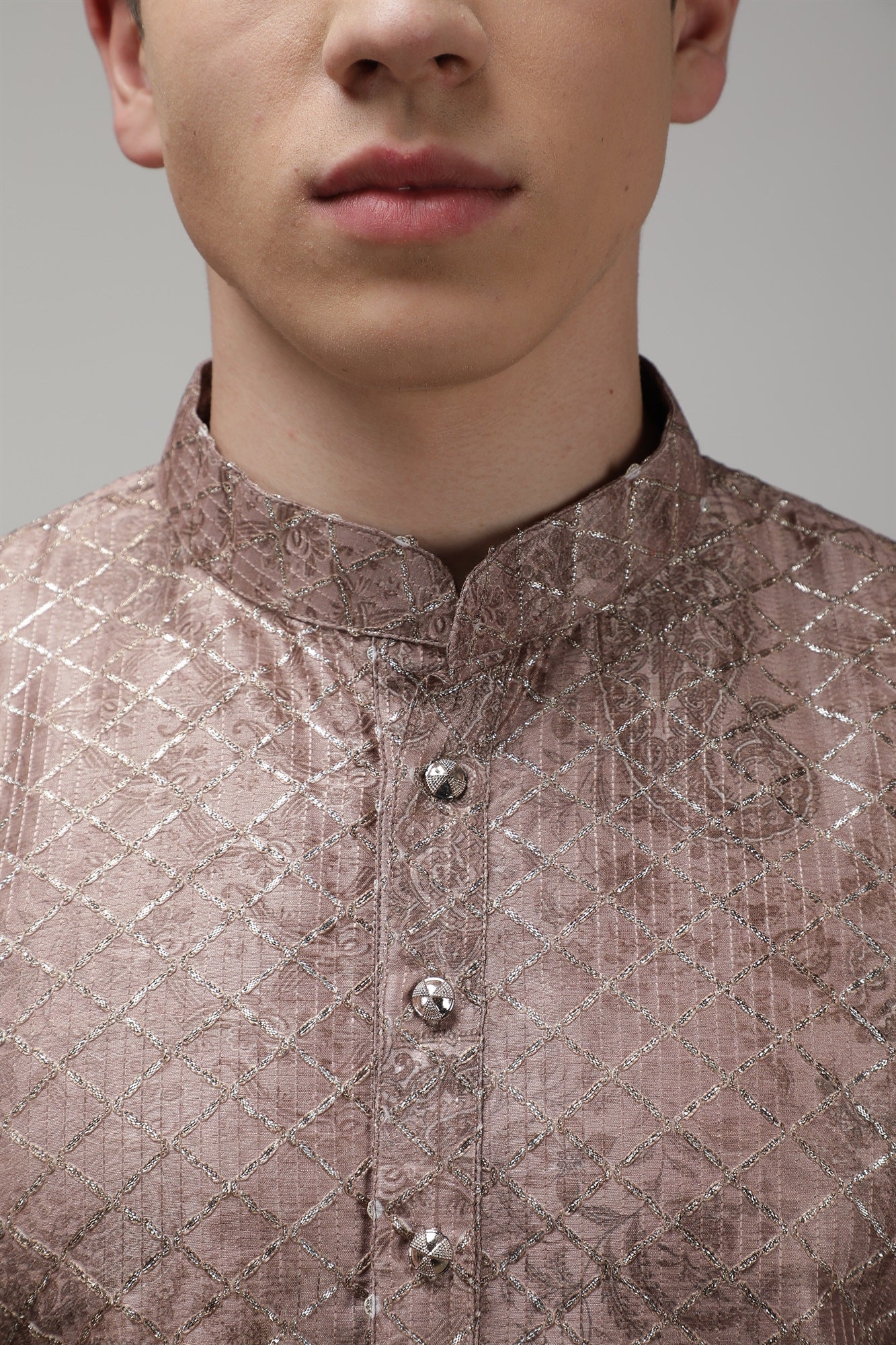 Silver Embroidered Long Standard Fit Ethnic Kurta - Brown