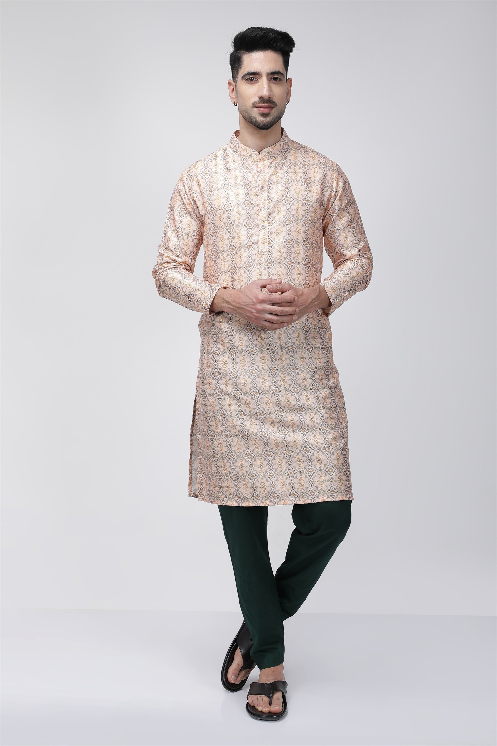 Tale of Teal Printed Long Ethnic Kurta - Pink