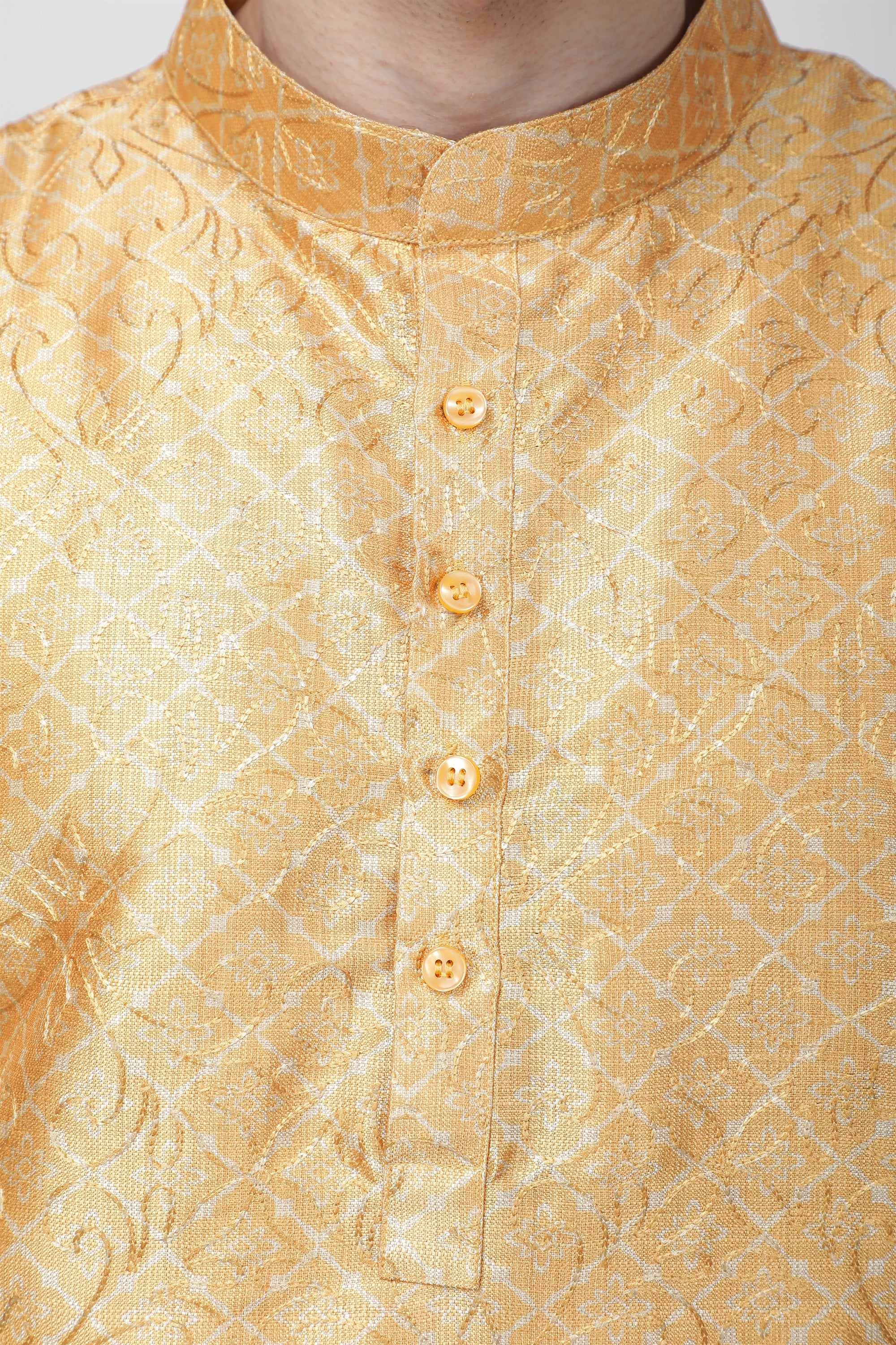 Tale of Teal Embroidered Long Ethnic Kurta - Yellow