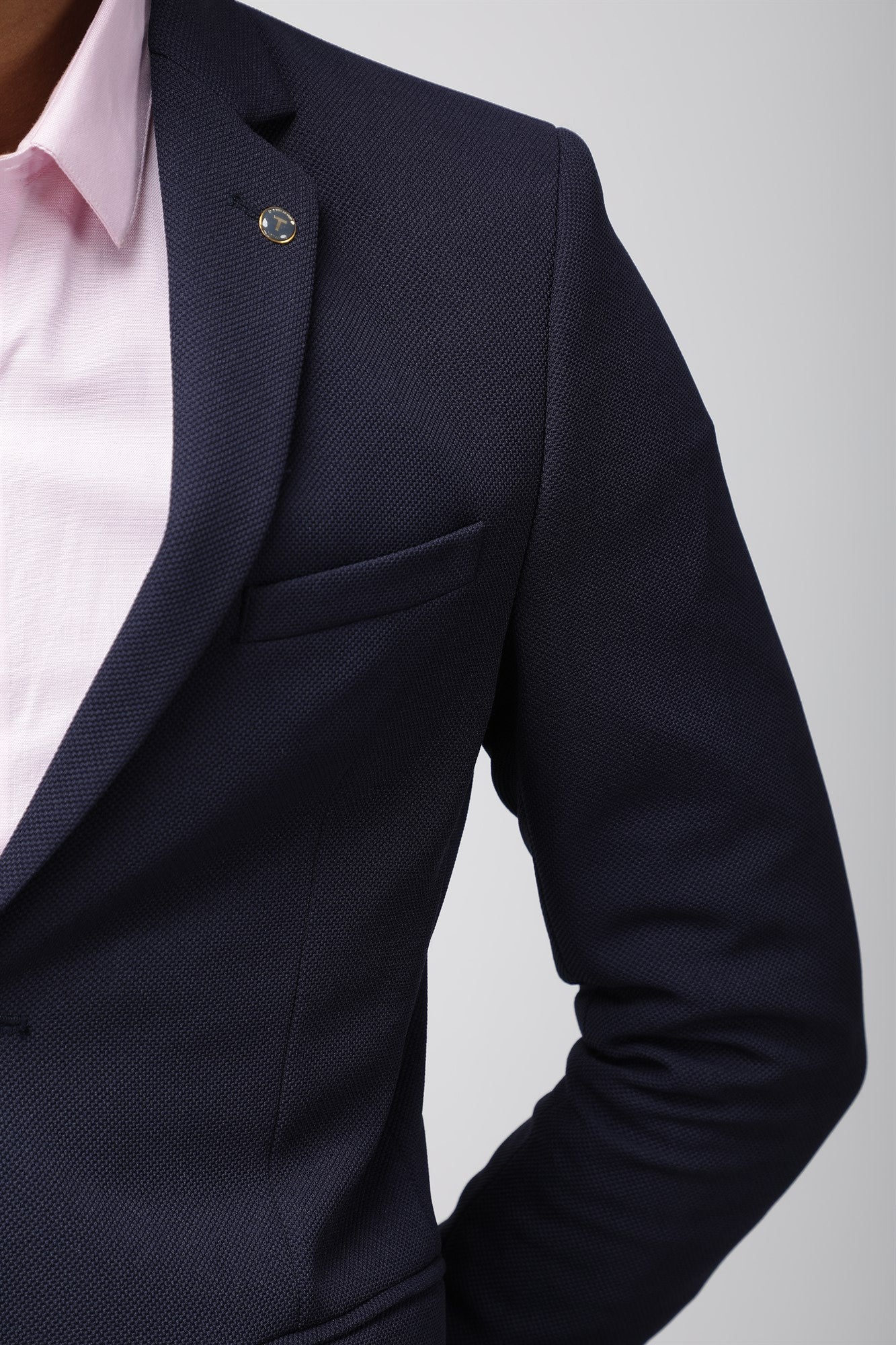 T the brand Super Slim Fit Fully Lined Knit Blazer - Navy Blue