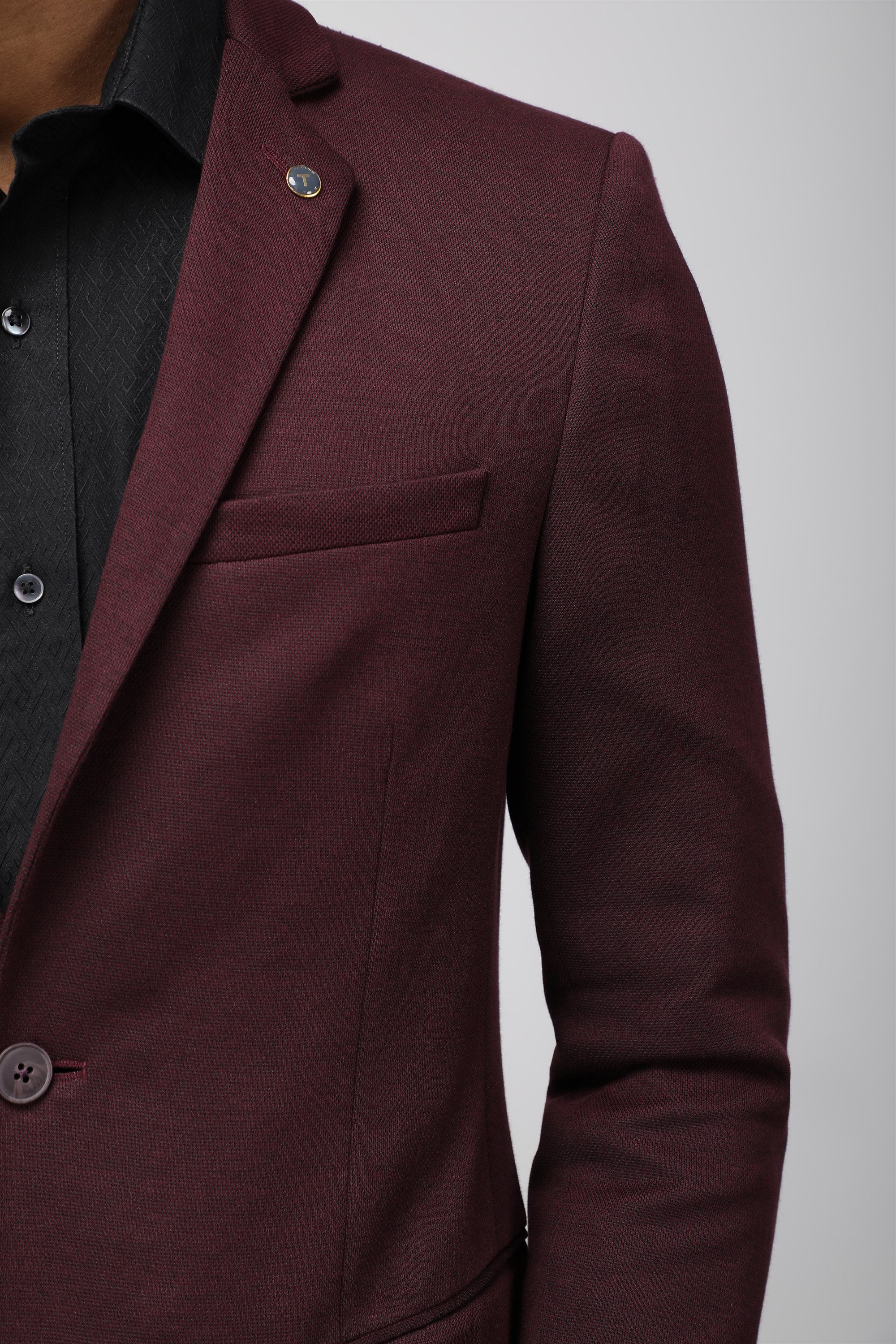 T the brand Slim Fit Fully Lined Knit Blazer - Maroon