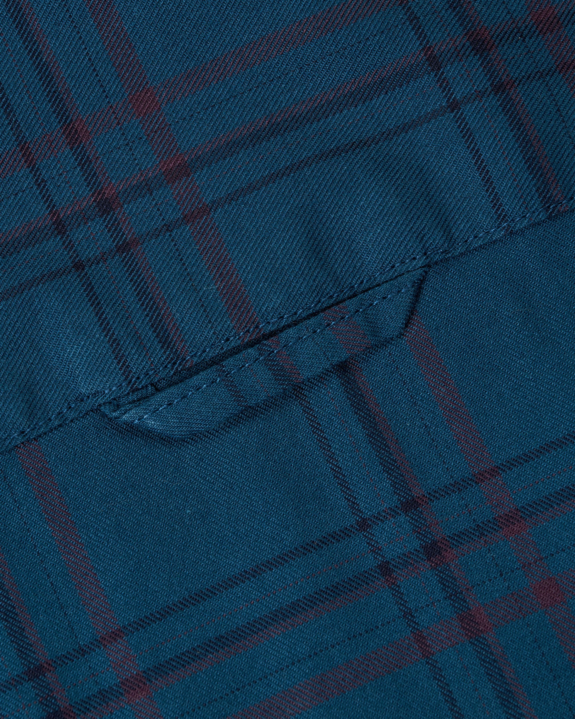 Bare Brown Buttondown Collar Cotton Checkered Shirt, Slim Fit with Full Sleeves - Teal