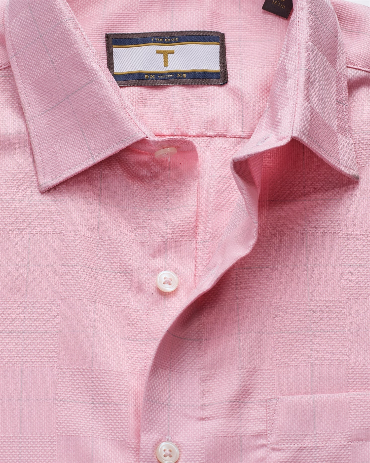 T the brand Checkered Dobby Slim Fit Full Sleeved Cotton Shirt - Pink