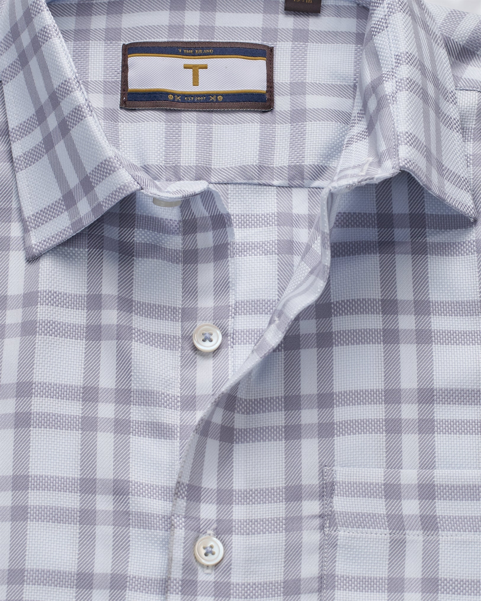 T the brand Checkered Dobby Slim Fit Full Sleeved Cotton Shirt - Blue