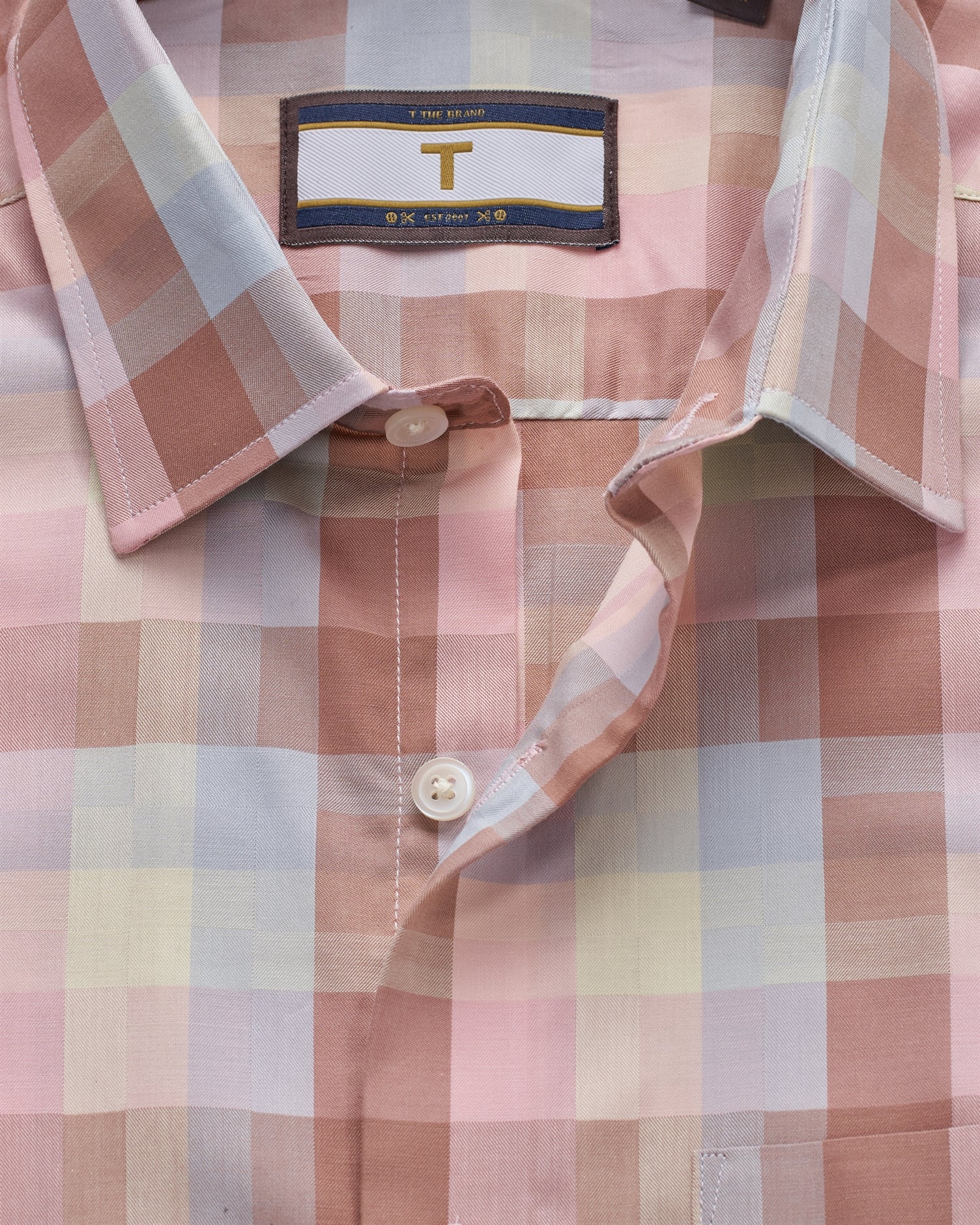 T the brand Checkered Slim Fit Full Sleeved Cotton Shirt - Pink