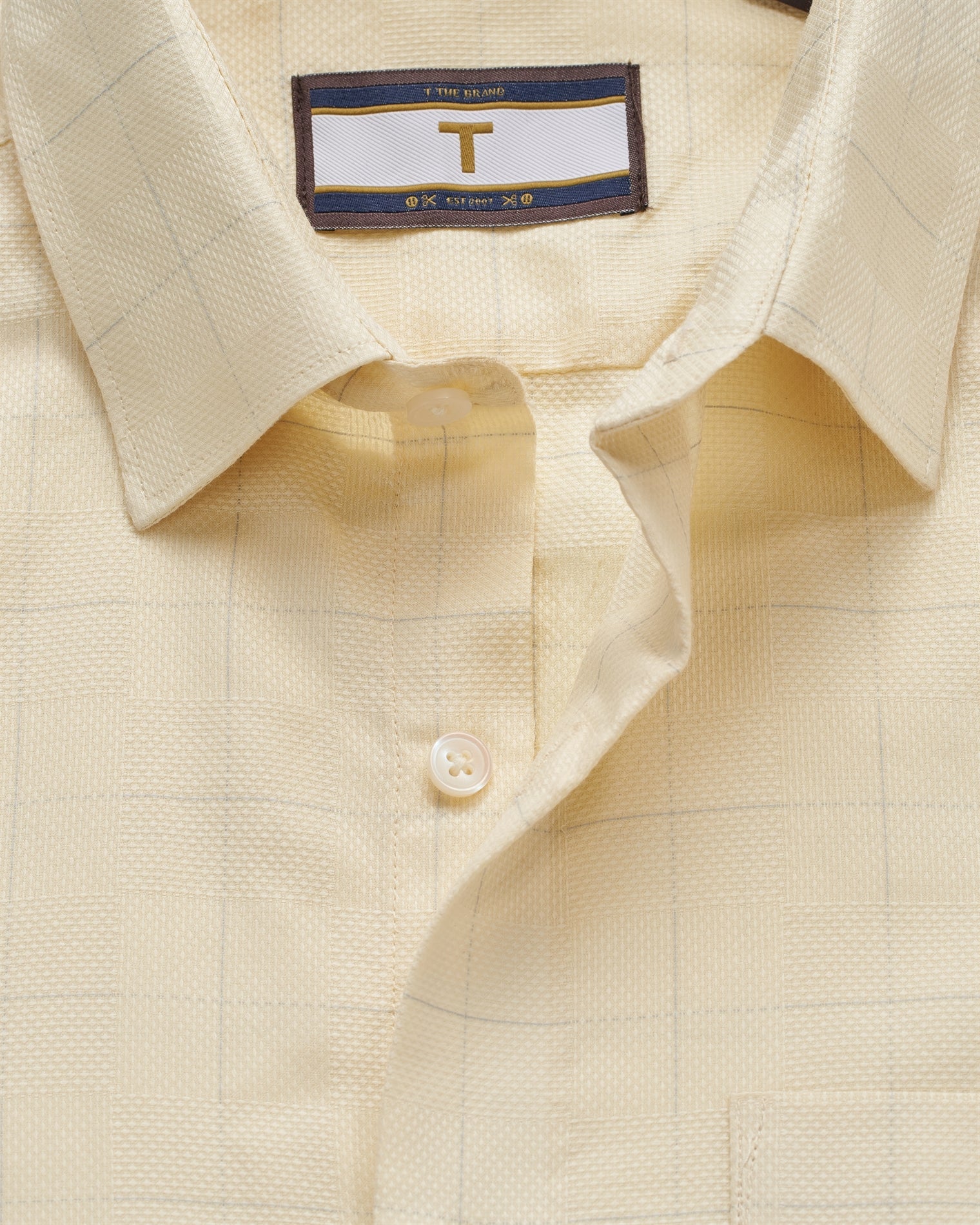 T the brand Checkered Dobby Slim Fit Full Sleeved Cotton Shirt - Yellow