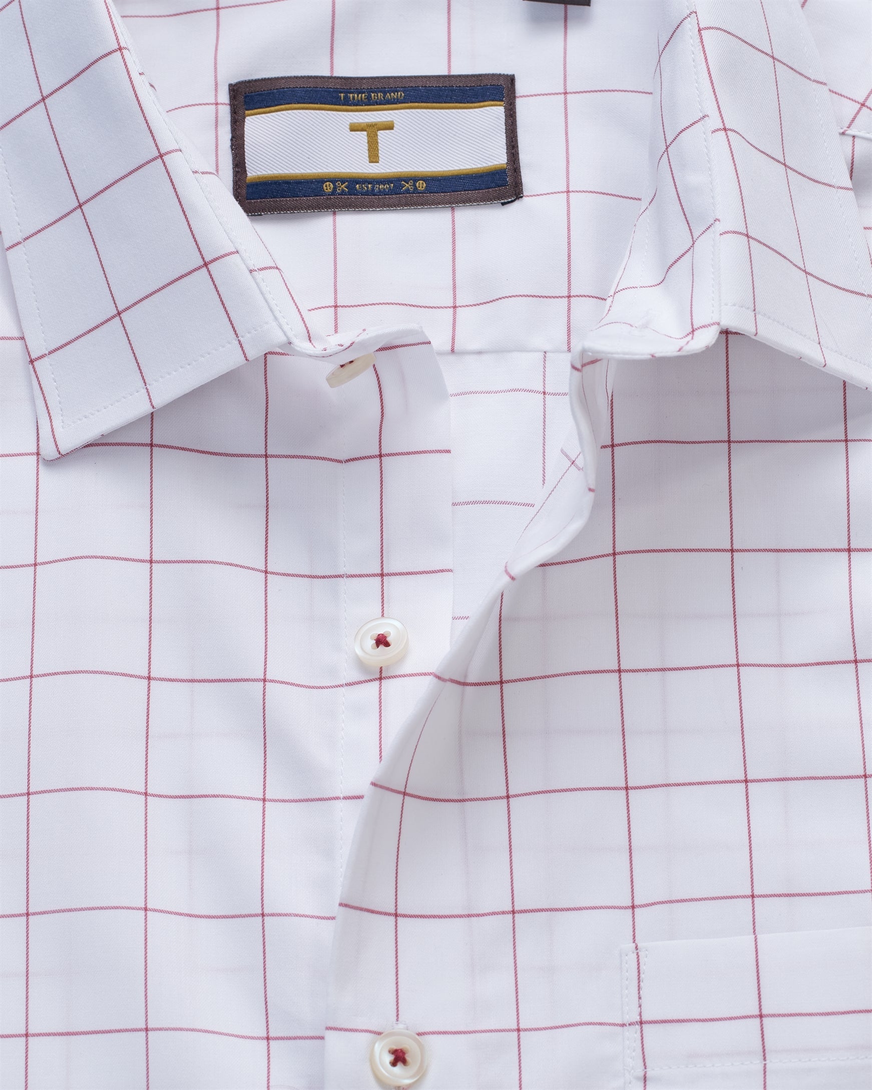T the brand Checkered Slim Fit Full Sleeved Cotton Shirt - Red and White